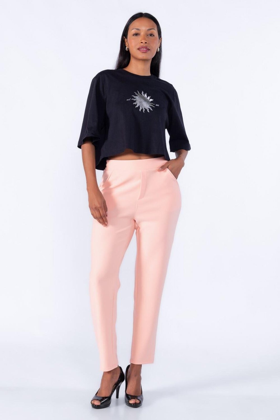 Calça Social Com Bolsos Laranja