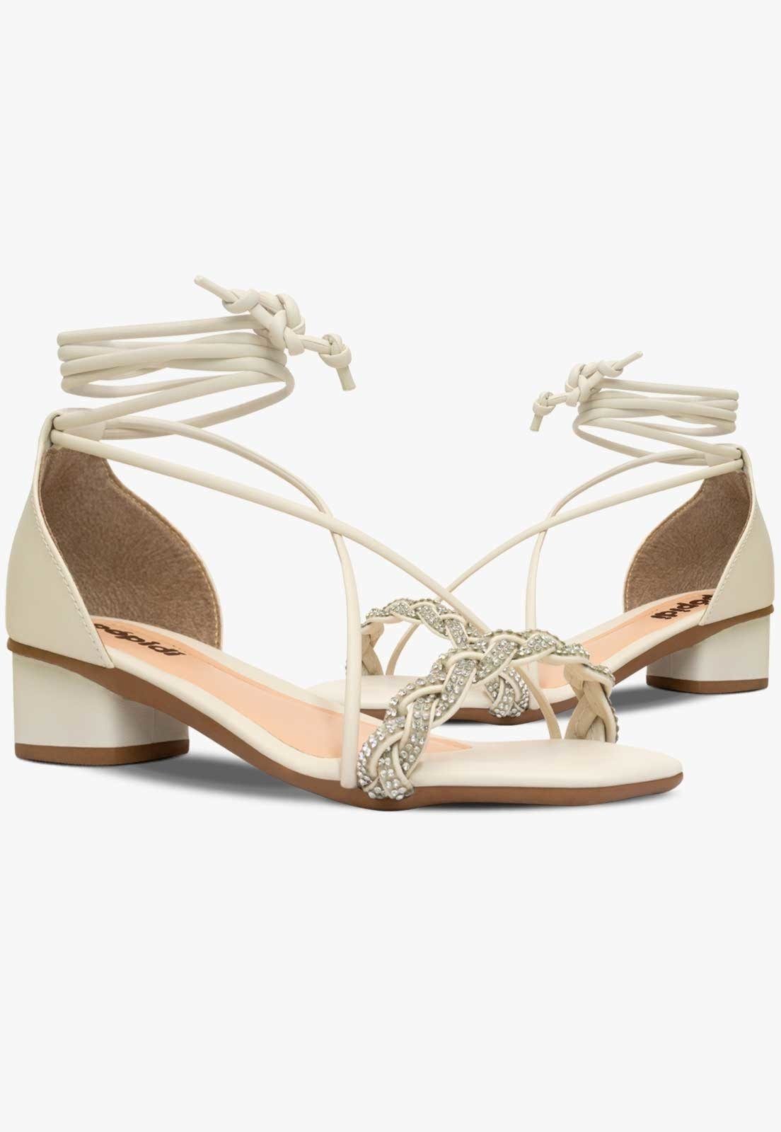 Vista 3 Infantil - Sandalia Saltinho Pópidi Tira Tornozelo Strass Off White Pópidí off-white white