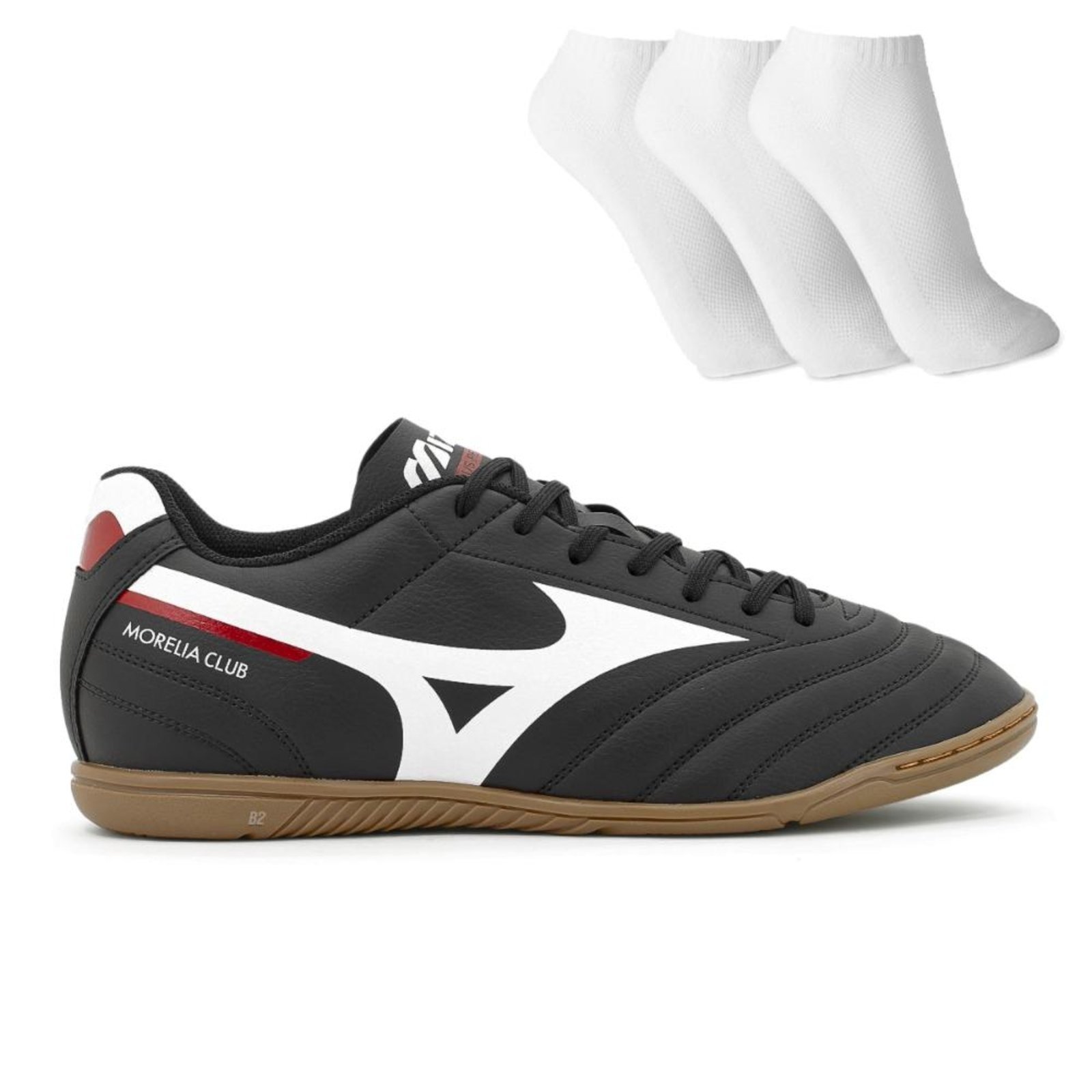 Chuteira Futsal Mizuno Morelia Club In + 3 Pares de Meias Preto