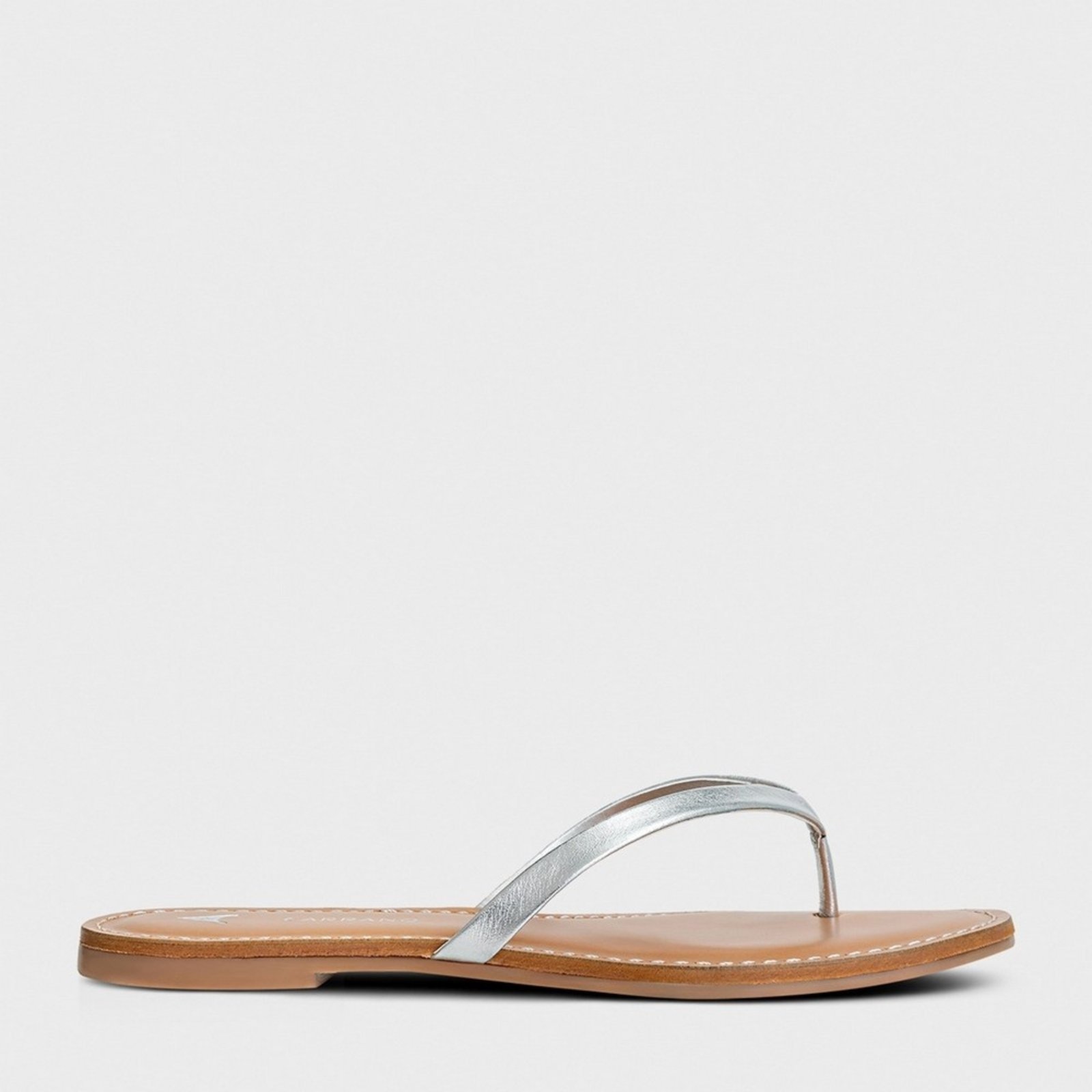 Chinelo Flat Thong Basic Couro Carrano 831002 Prata