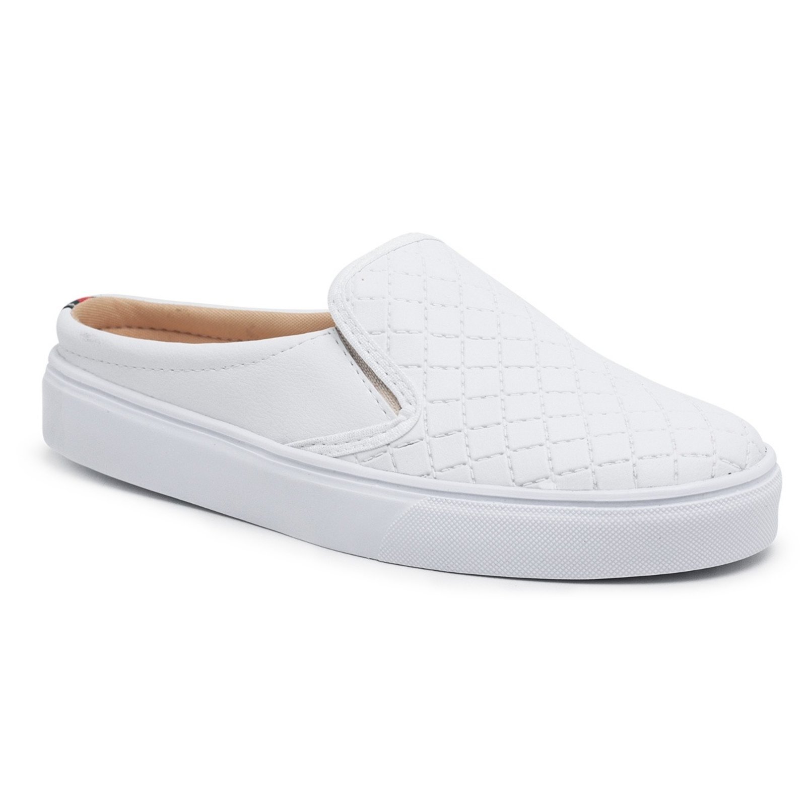 Mule Slip On Babuche Tênis Casual Feminino Solado Flat Emborrachado Confortável Prático Macio Branco