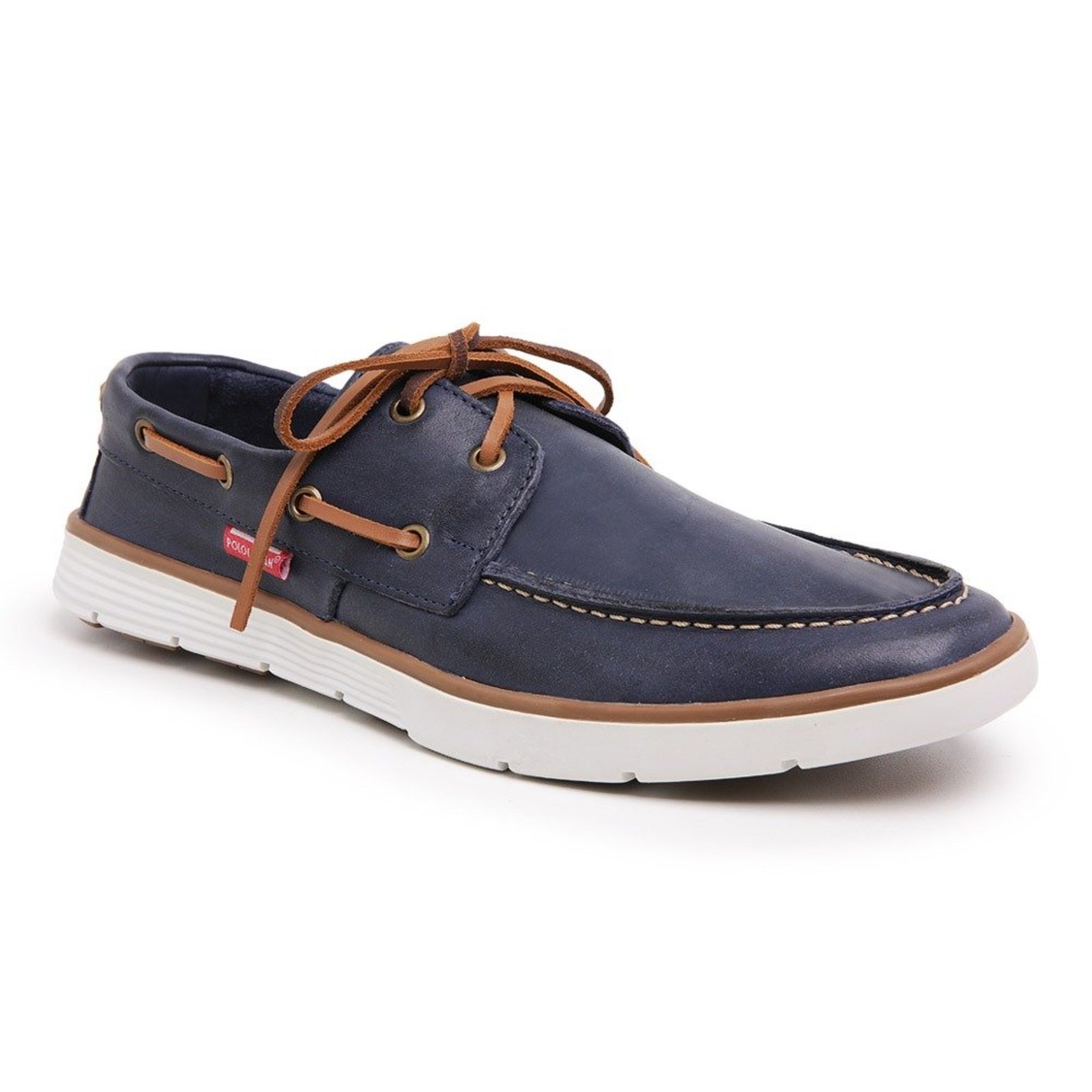 Mocassim Dockside Masculino Couro Legítimo Miuzzi Flat Baixo Amarração Em Cadarço Leve Cor Azul Marinho