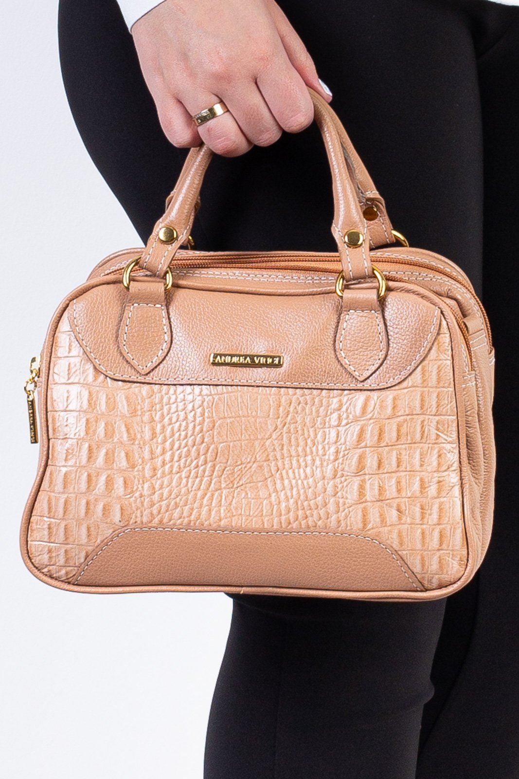 Bolsa Andrea Vinci Pequena De Couro Croco Olívia – Bege