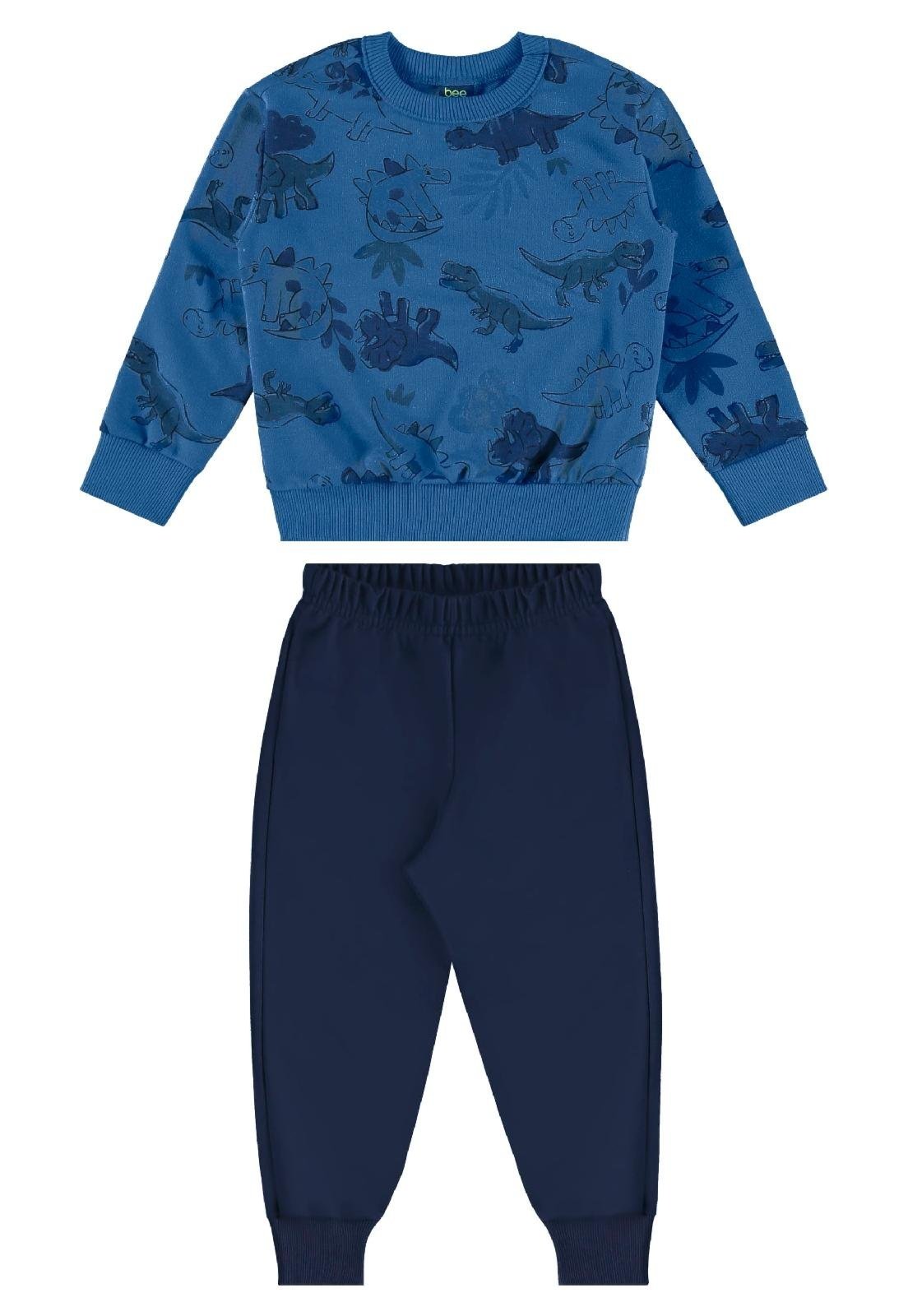 Infantil - Conjunto Blusão Dinos e Calça Bee Loop Azul