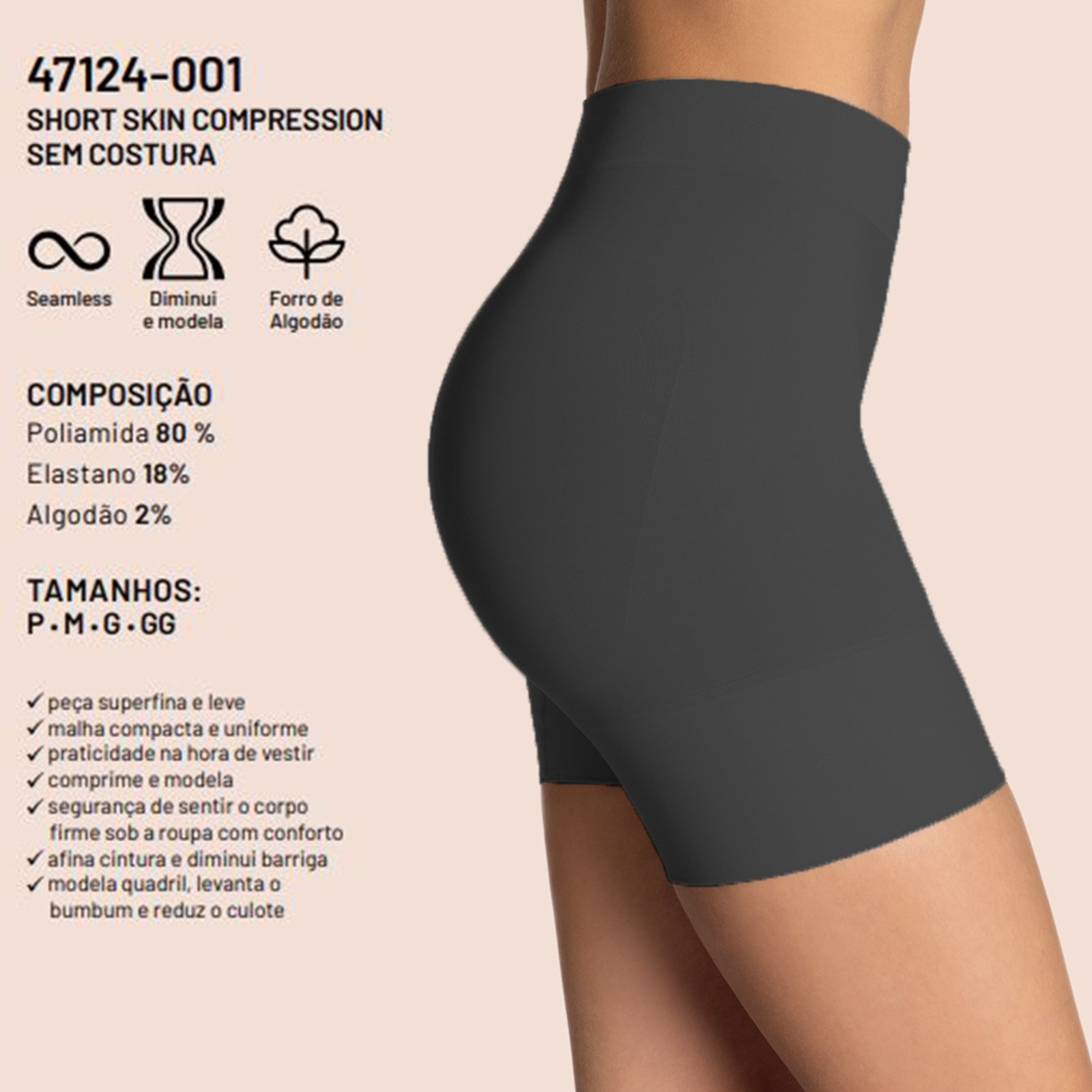 Short Cinta Skin Loba Diminui e Modela a Cintura 47124 Preto