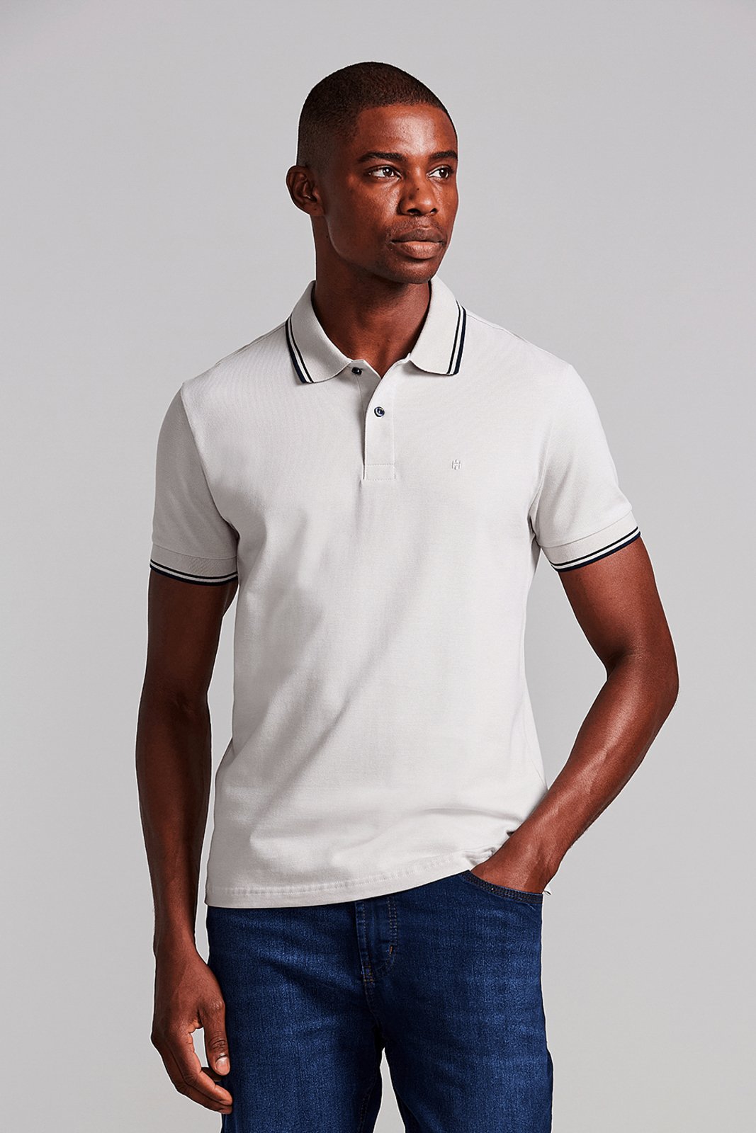 HIGHSTIL Polo Manga Curta Piquet Básica Slim Fit - Cinza
