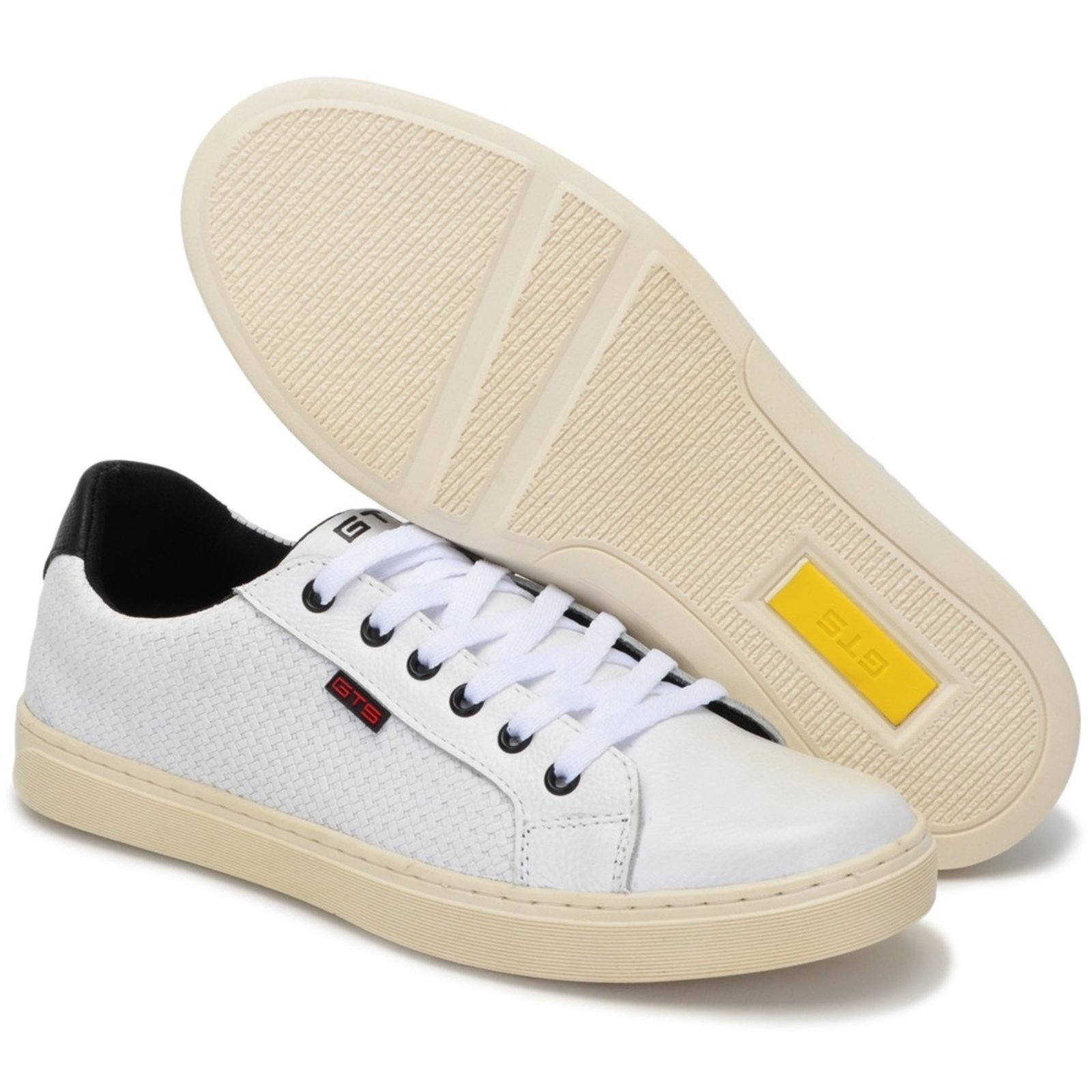 Sapatênis Couro Masculino Tênis Casual Confortável Solado Flat Emborrachado Amarração Branco
