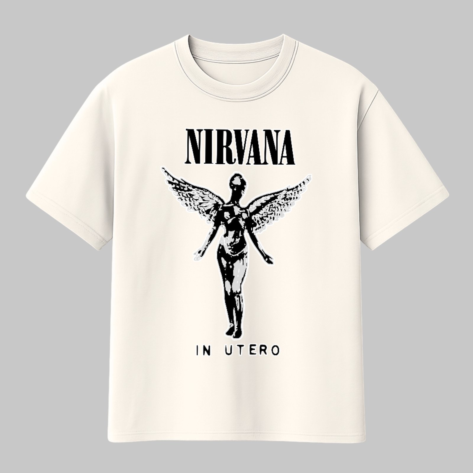 Camiseta Básica Nirvana In Utero Angel Ícone Alternativo Rock Unissex Off White