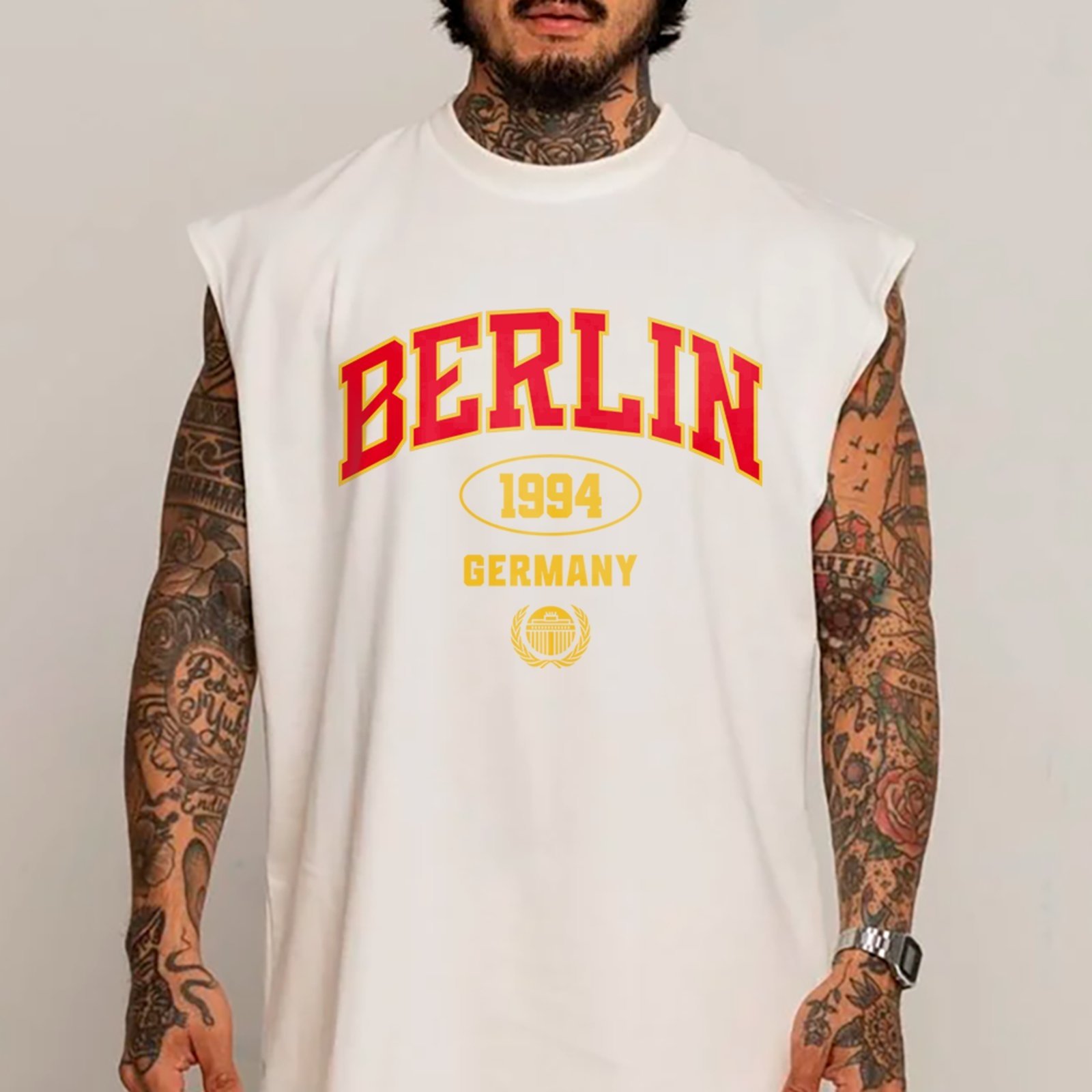 Camiseta Regata Machão Berlin Germany 1994 Vintage Moda Branco