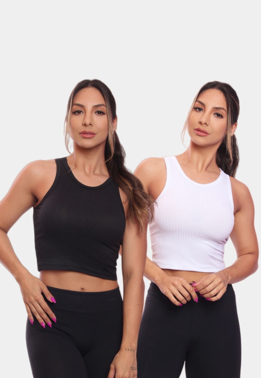 Kit 2 Top Cropped Regata Canelado Feminino Lisa Blusa Blusinha Básica Colorido