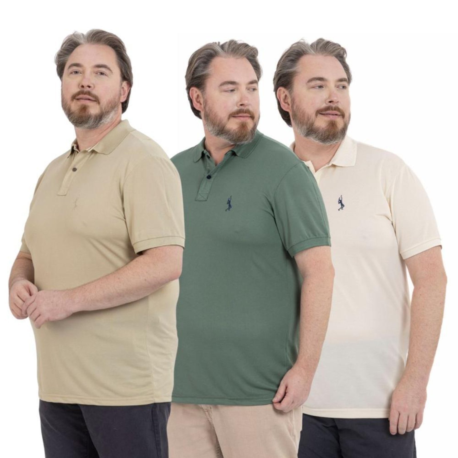 Kit 3 Camisa Polo Plus Masculina Piquet Dia a Dia