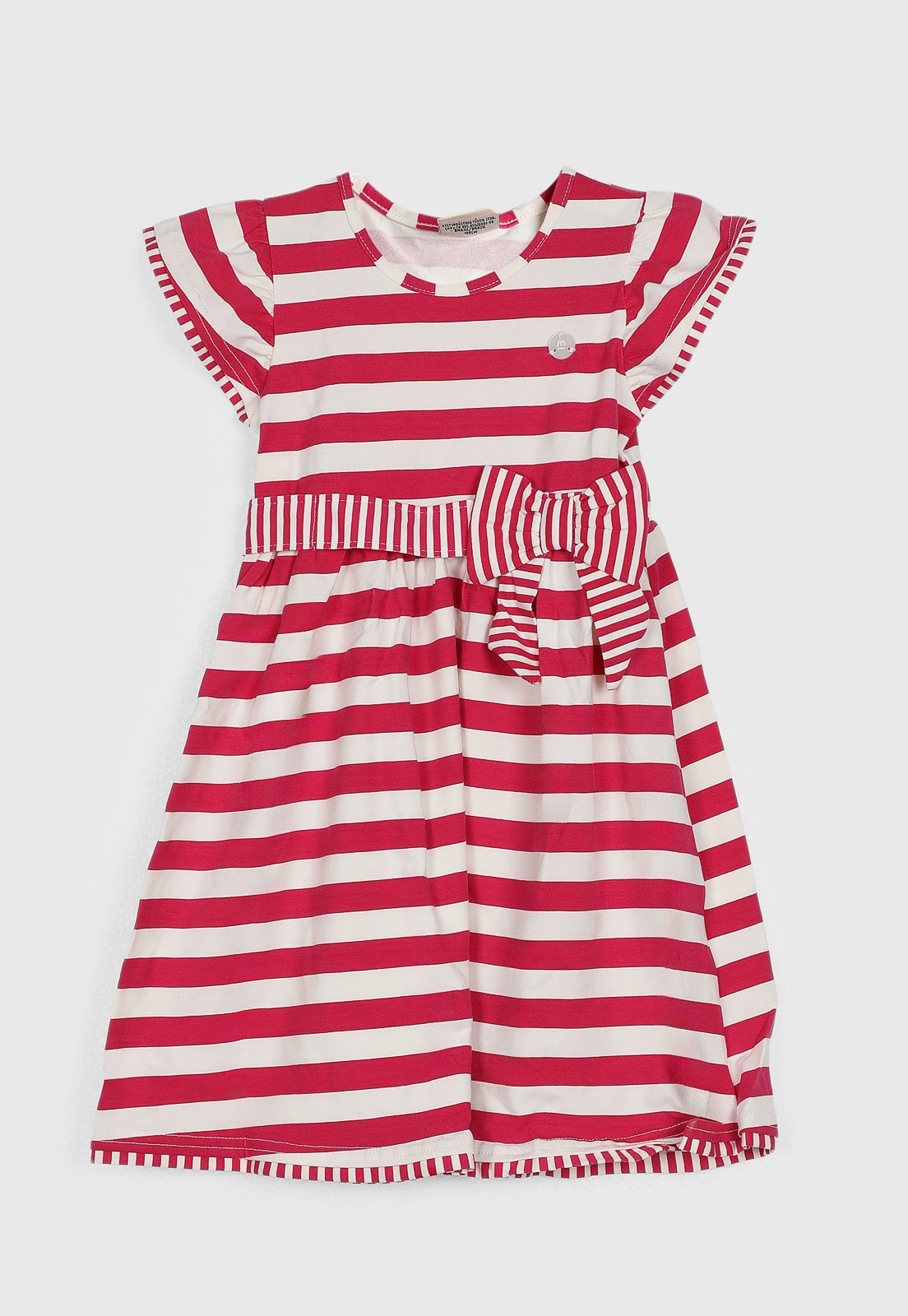 Infantil - Vestido Milon Listrado Laço Rosa