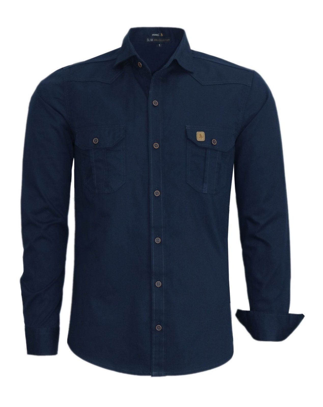 Camisa Estilo Militar Amil Slim Scorpion 2 Bolsos Manga Longa Luxo Marinho