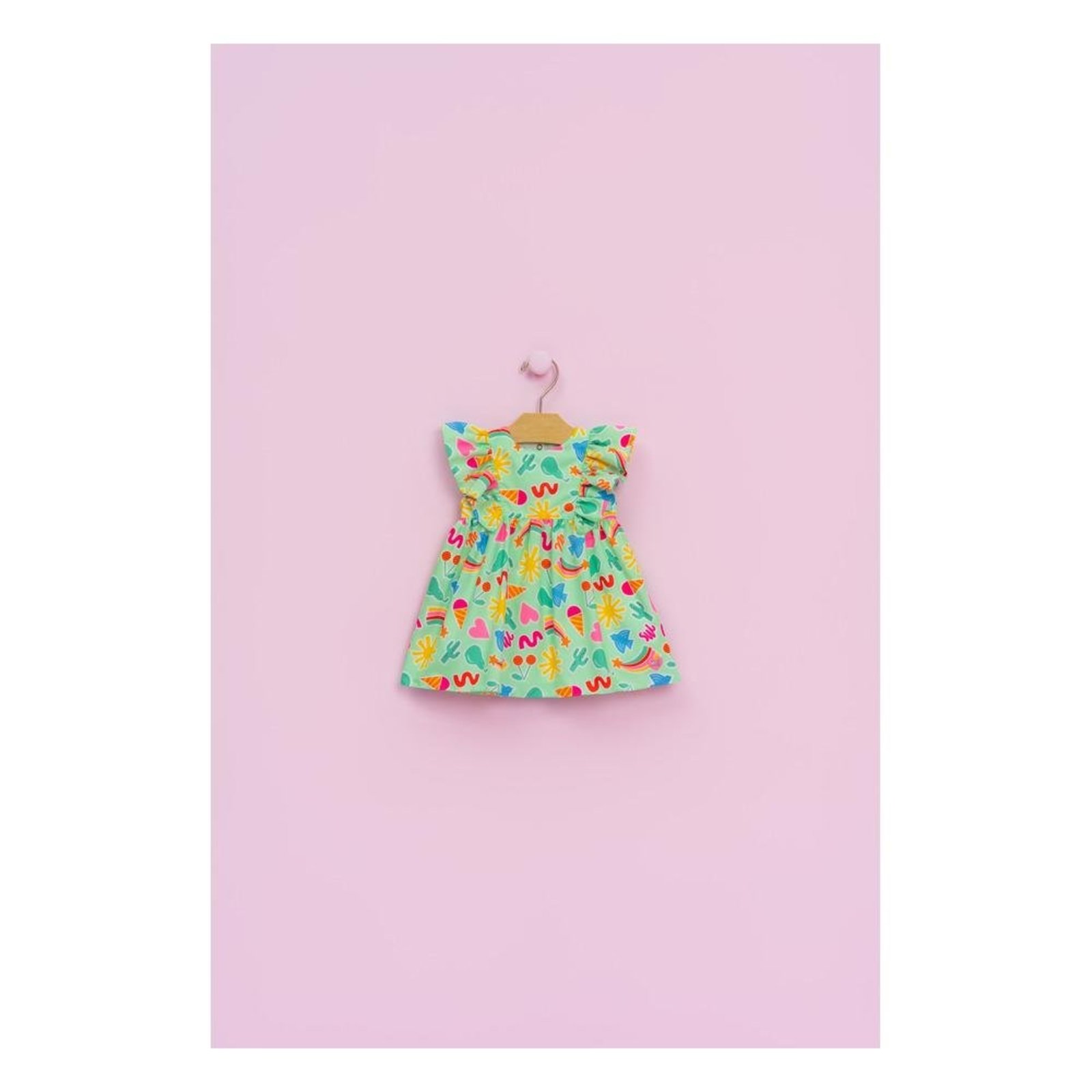 Infantil - Vestido Mon Sucré Estampa Divertida Babados Verde G Unico