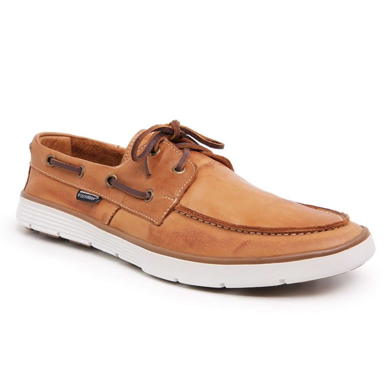 Mocassim Dockside Masculino Couro Legítimo Miuzzi Flat Baixo Amarração Em Cadarço Leve Cor Caramelo Terra