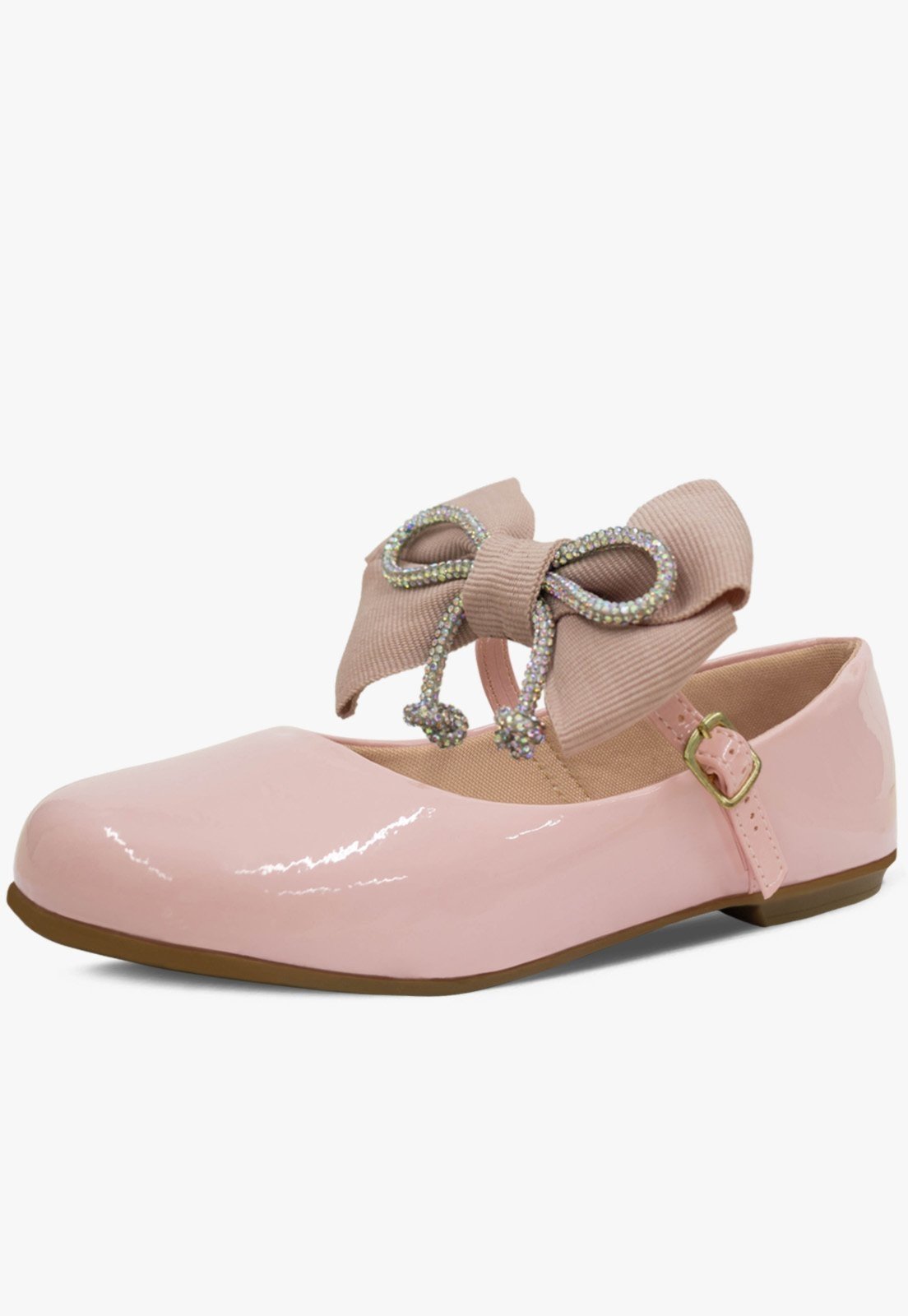 Vista 2 Infantil - Sapatilha com Presilha Pópidi Menina Laço Gorgurao Brilho Pópidí branco