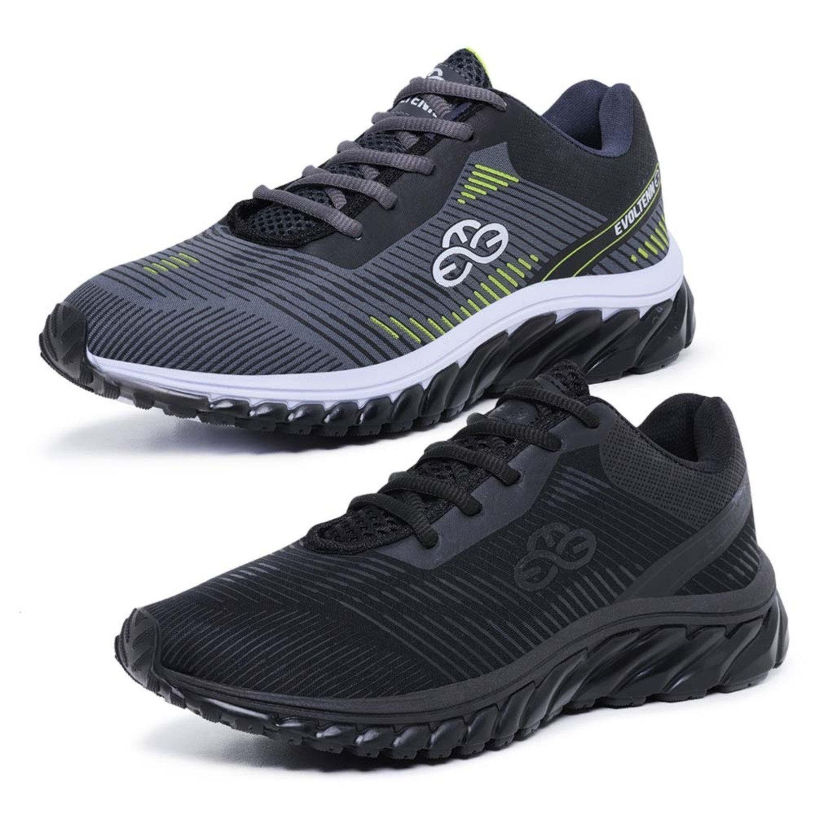 Kit 2 Tênis Masculino Esportivo Evoltenn Tube Runner Cinza e Black
