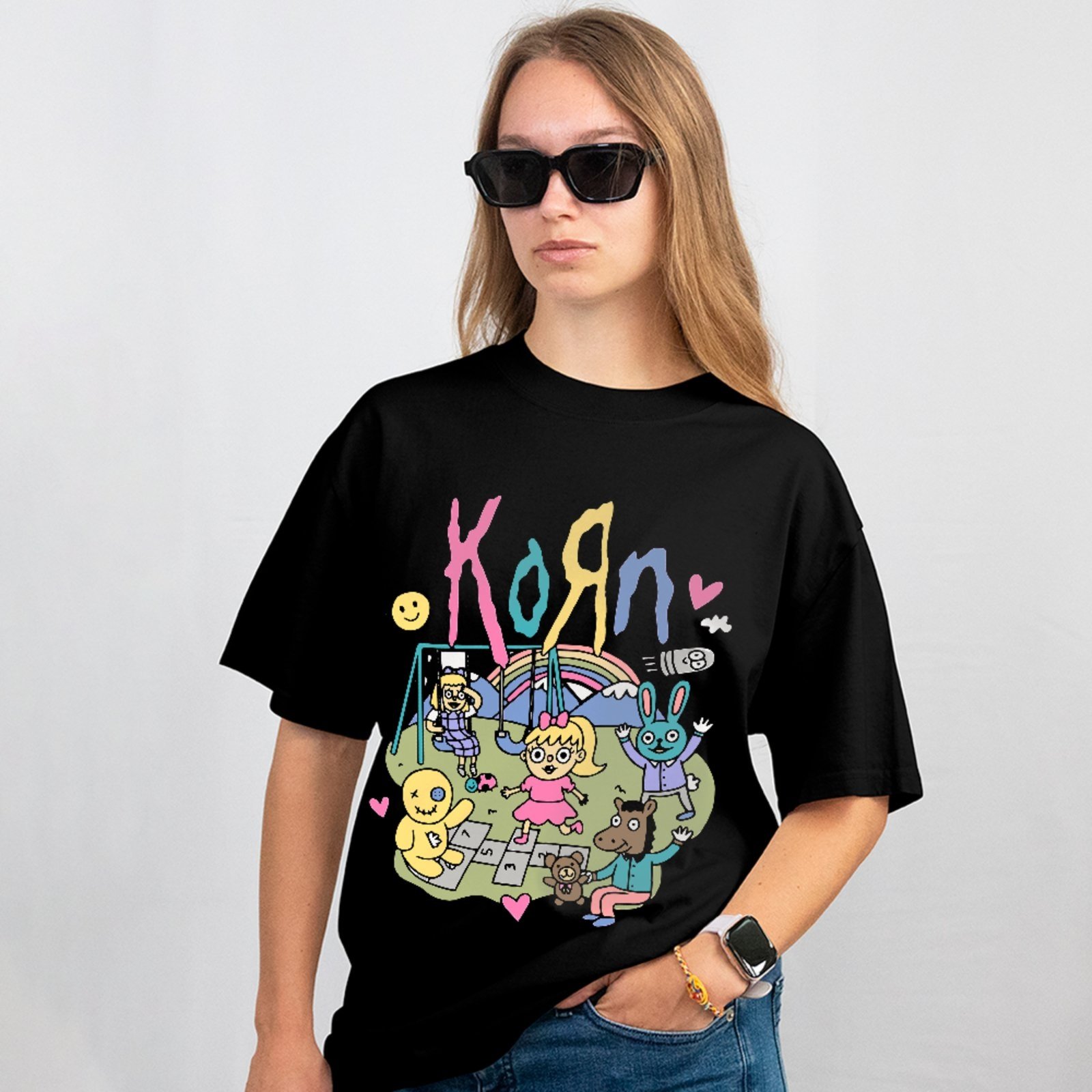 Camiseta Básica Korn Cartoon Art Rock Alternativo Unissex Preto