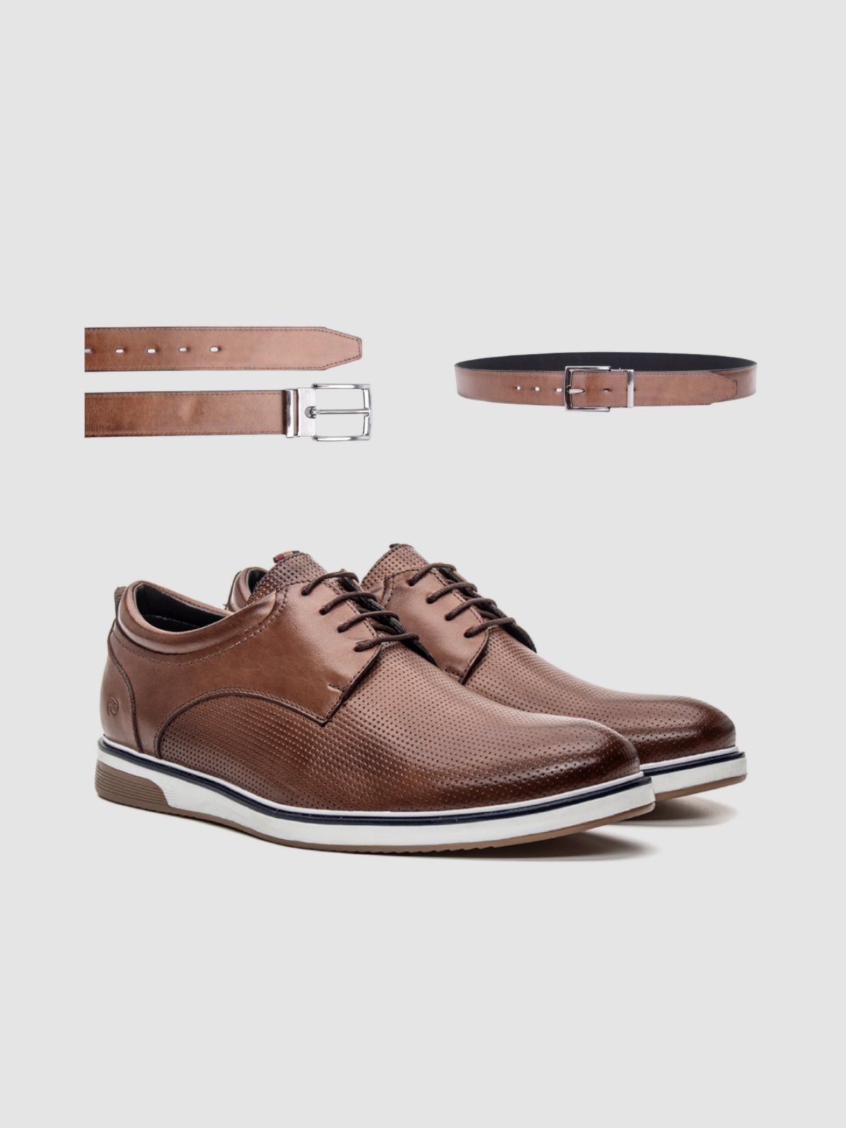 Kit Sapato Marrom Claro Couro Com Cinto Executivo Elegância Praticidade Sofisticação E Estilo Zapattero