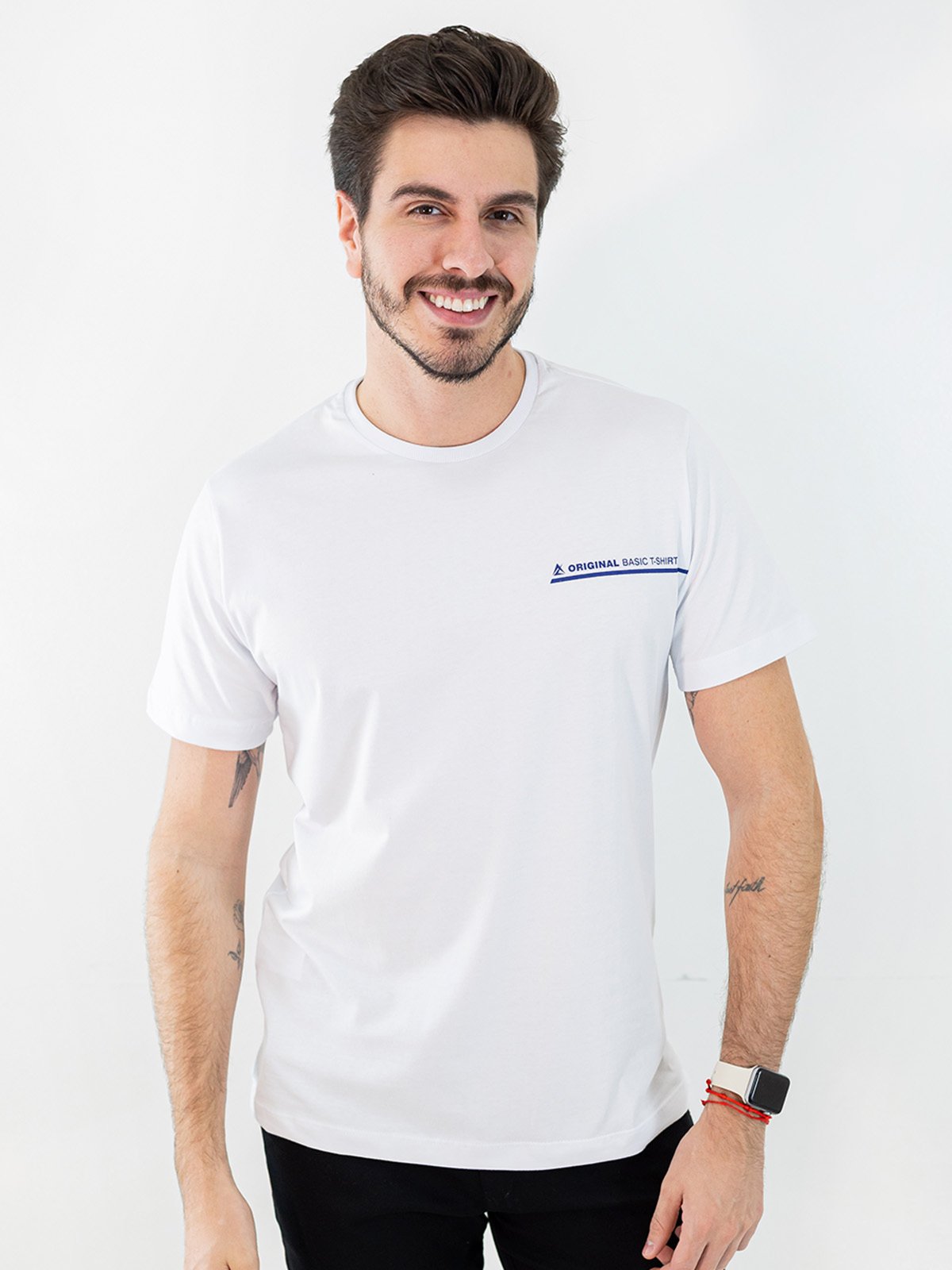 Camiseta Masculina Algodão Estampada Marinho Branca Anticorpus