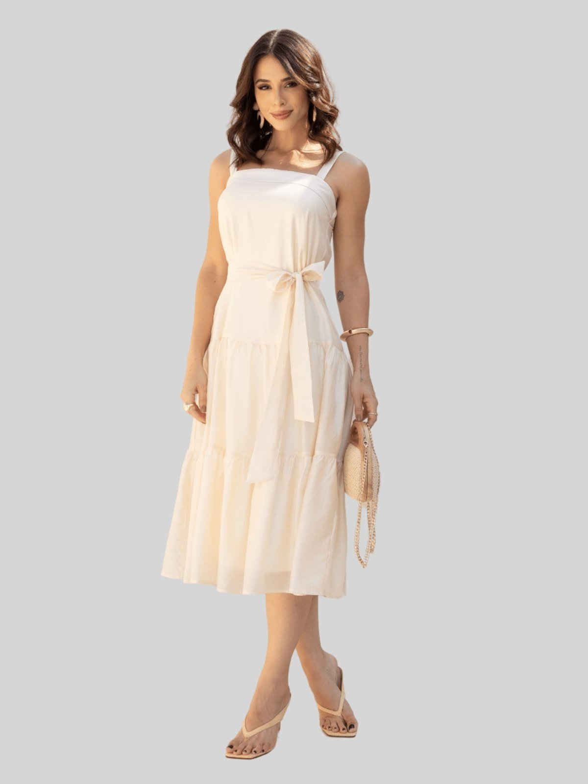 Vestido Miss e Misses Felicia C/Alca C/Faixa Bege