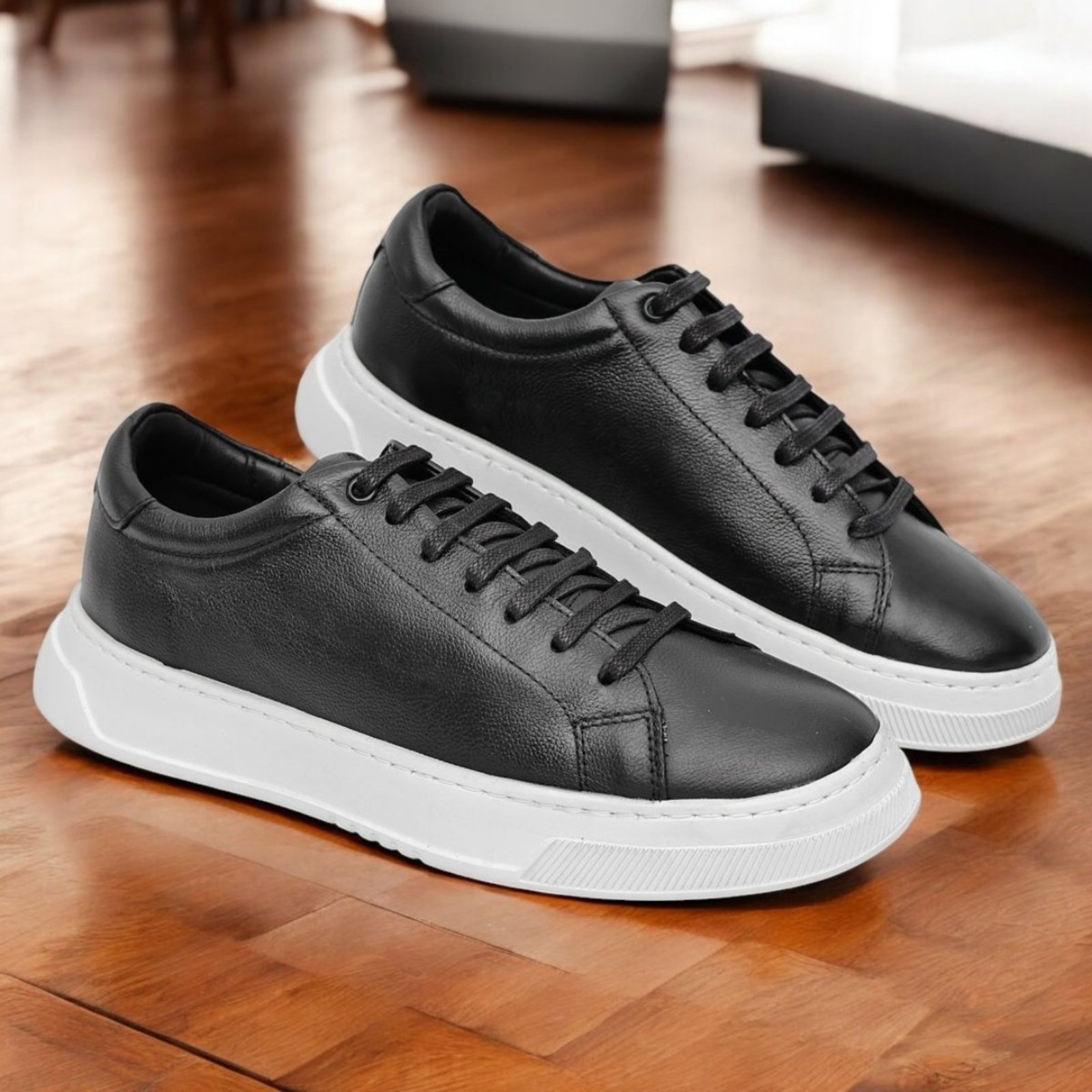 Tênis Casual Sneaker Masculino Confort Mr Light em Couro Fly Premium Preto