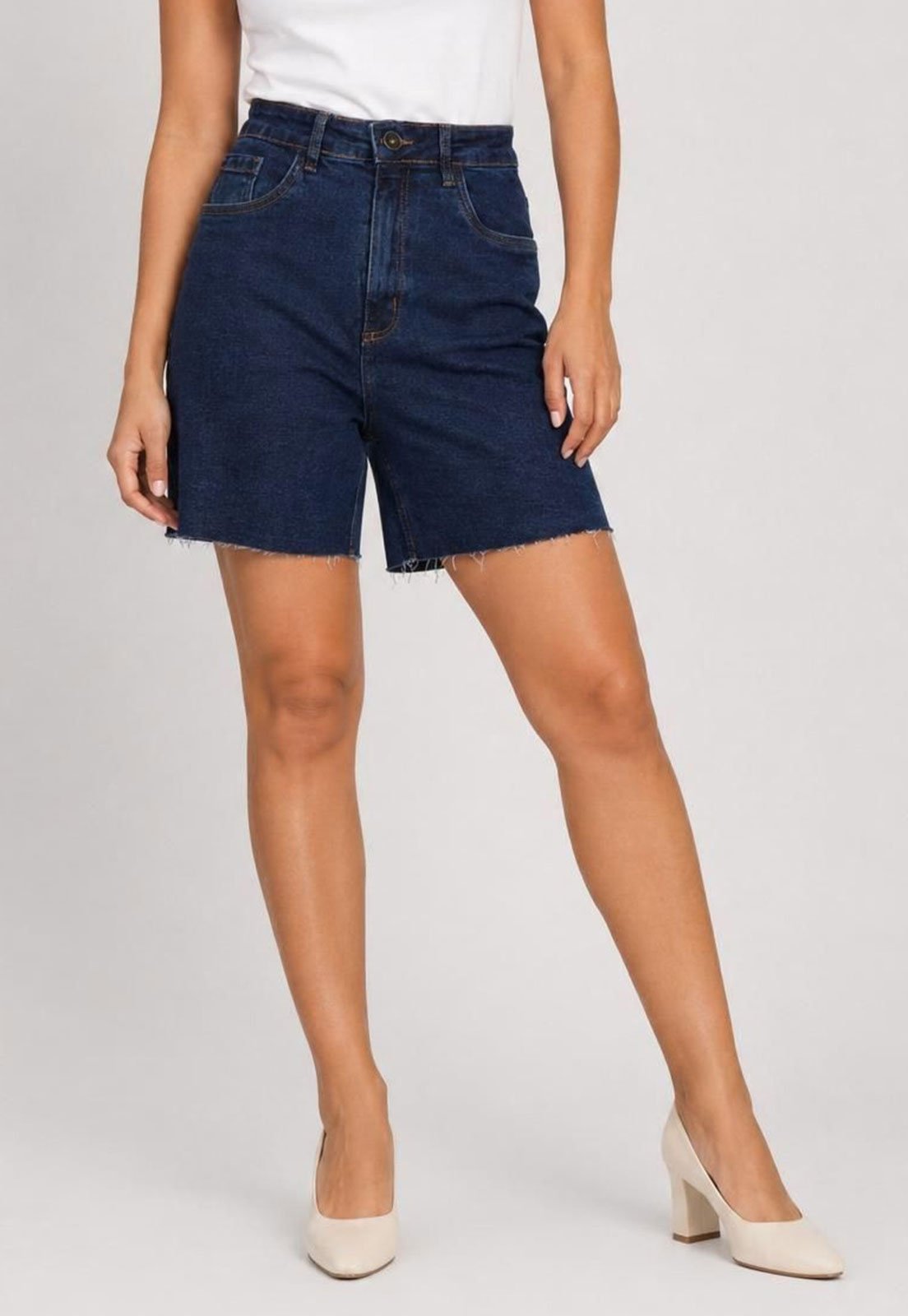 Bermuda Jeans Feminina Lança Perfume Mom Azul