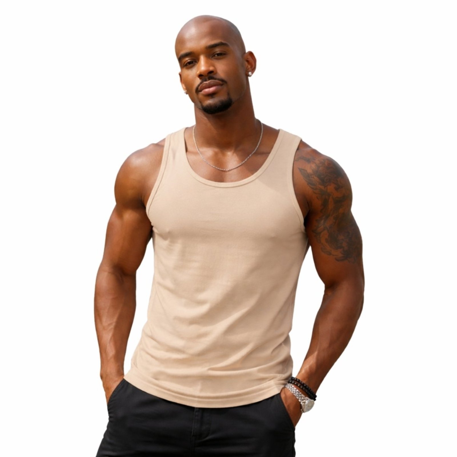 Camisa Regata Masculina de Algodão Camiseta Gola Redonda Lisa