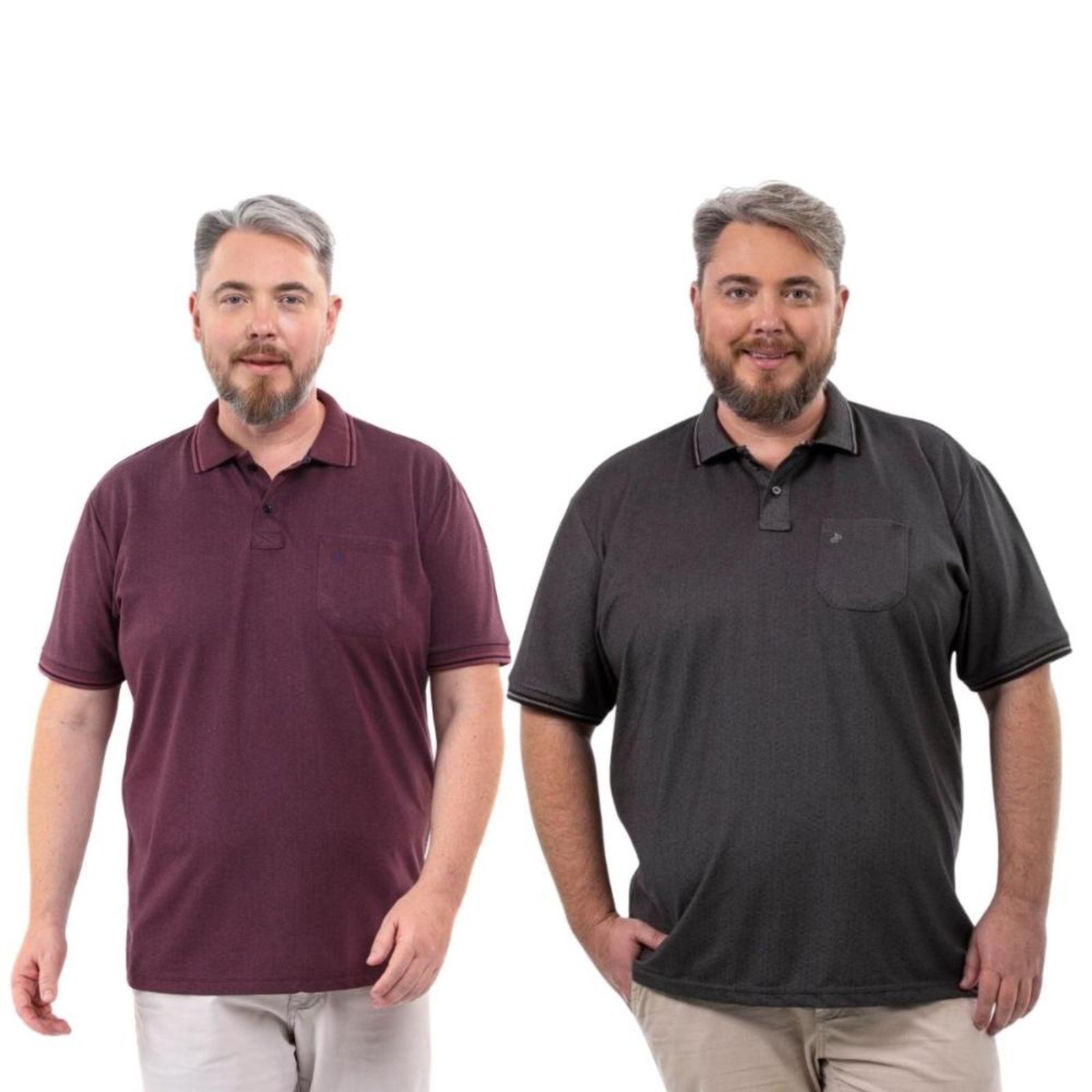 Kit 2 Camisa Polo Masculina Plus Size Pique com Bolso Casual