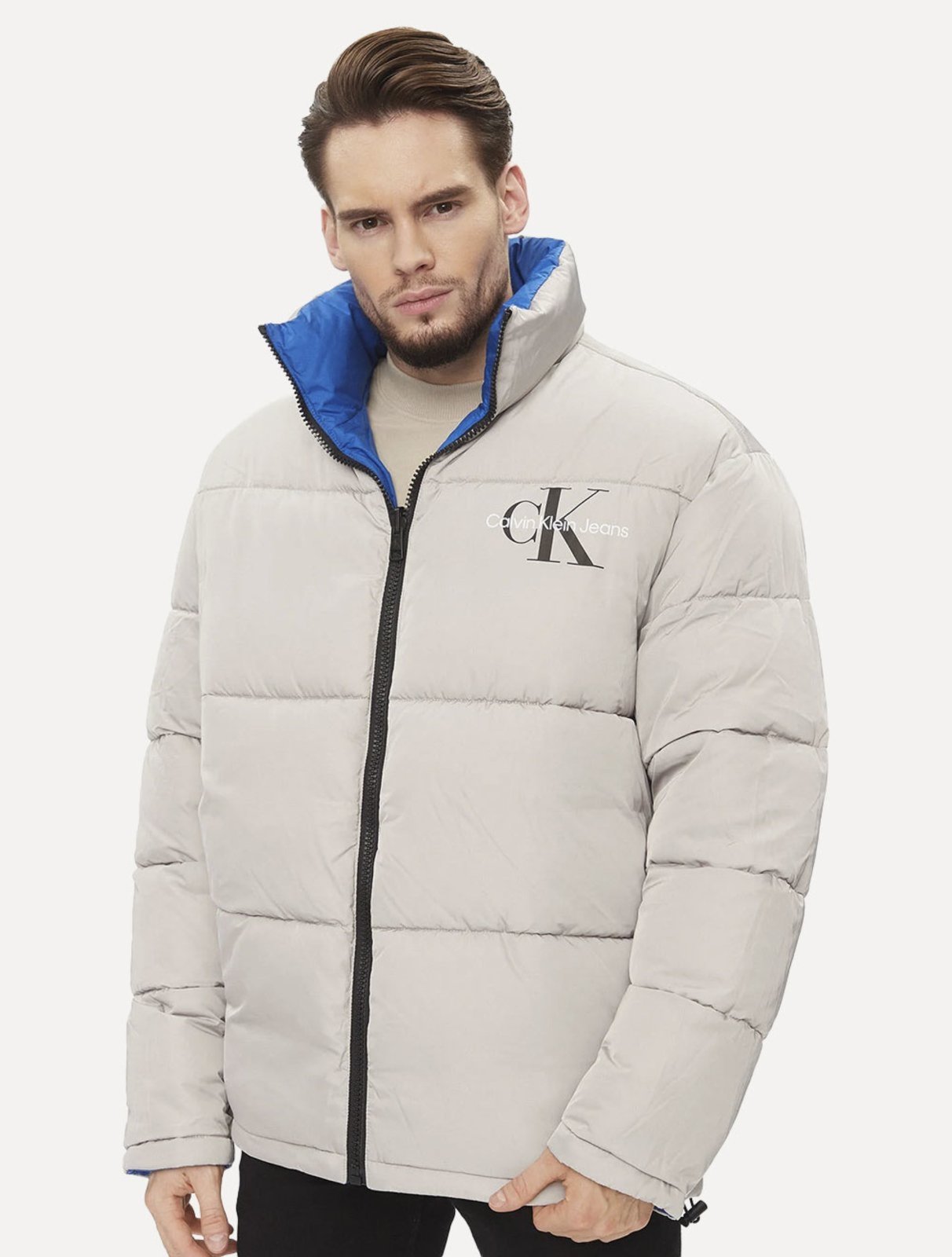 Vista 3 Jaqueta Calvin Klein Jeans Dupla Face Puffer Reversible 90 Cinza/ Azul Royal cinza azul Calvin Klein cinza azul