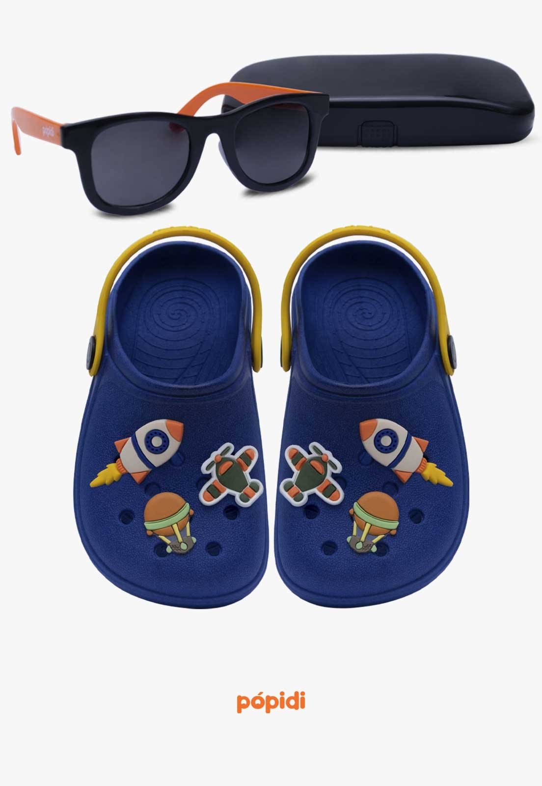Infantil – Kit Babuche Aereo Pópidi Azul Royal com Óculos de Sol Laranja Com Capinha