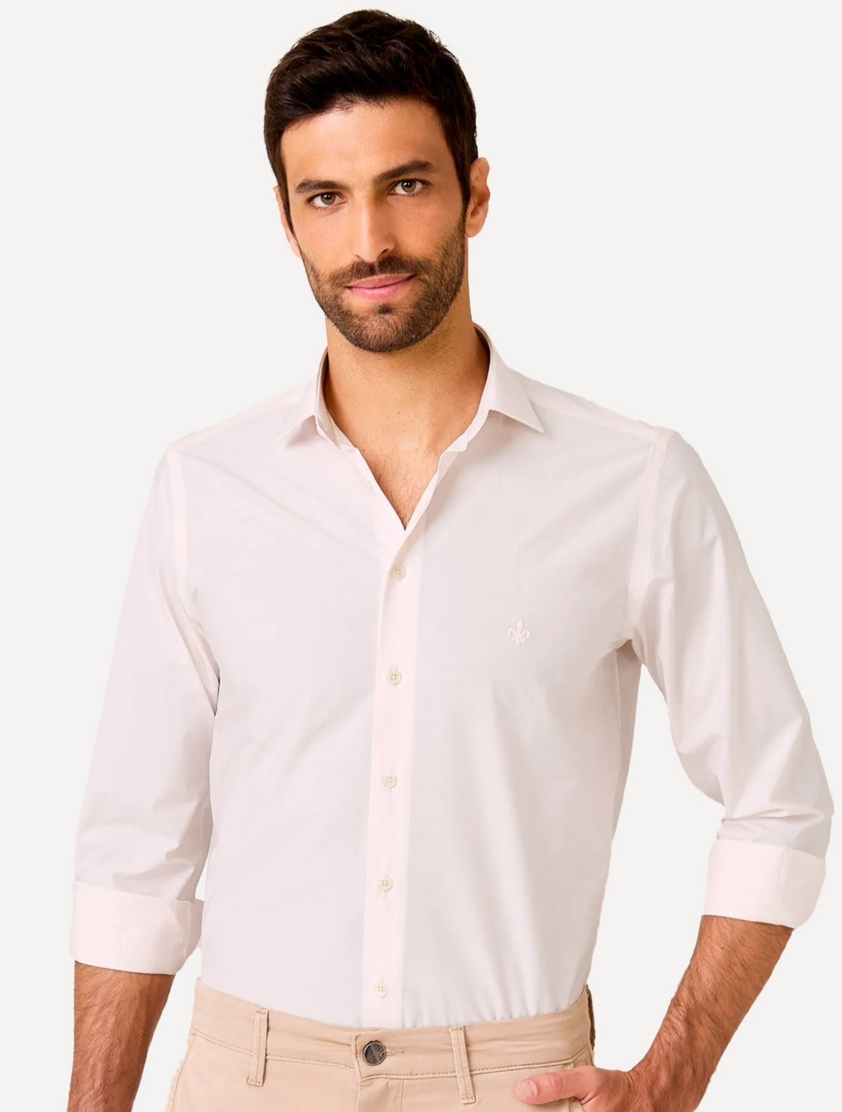 Camisa Dudalina Masculina Slim Tricoline Lisa Rosa Claro