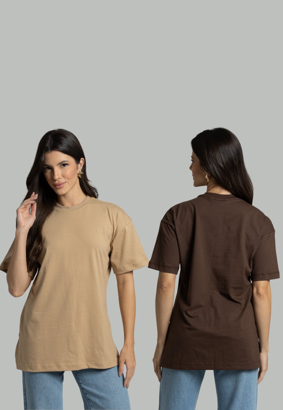Kit com 2 T-Shirt Feminina Tapabumbum Maria Milão Bege e Marrom
