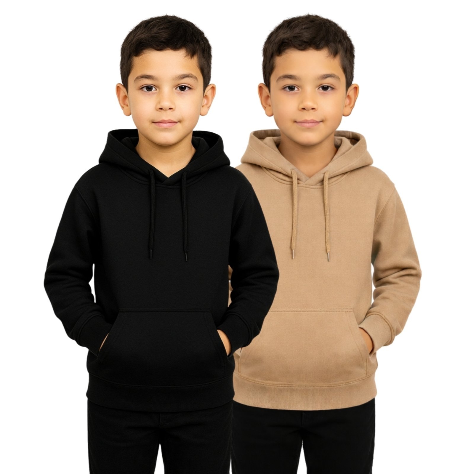 Infantil - Kit 2 Blusas de Moletom Casaco Liso Relaxado Canguru Com Capuz Macio Quente