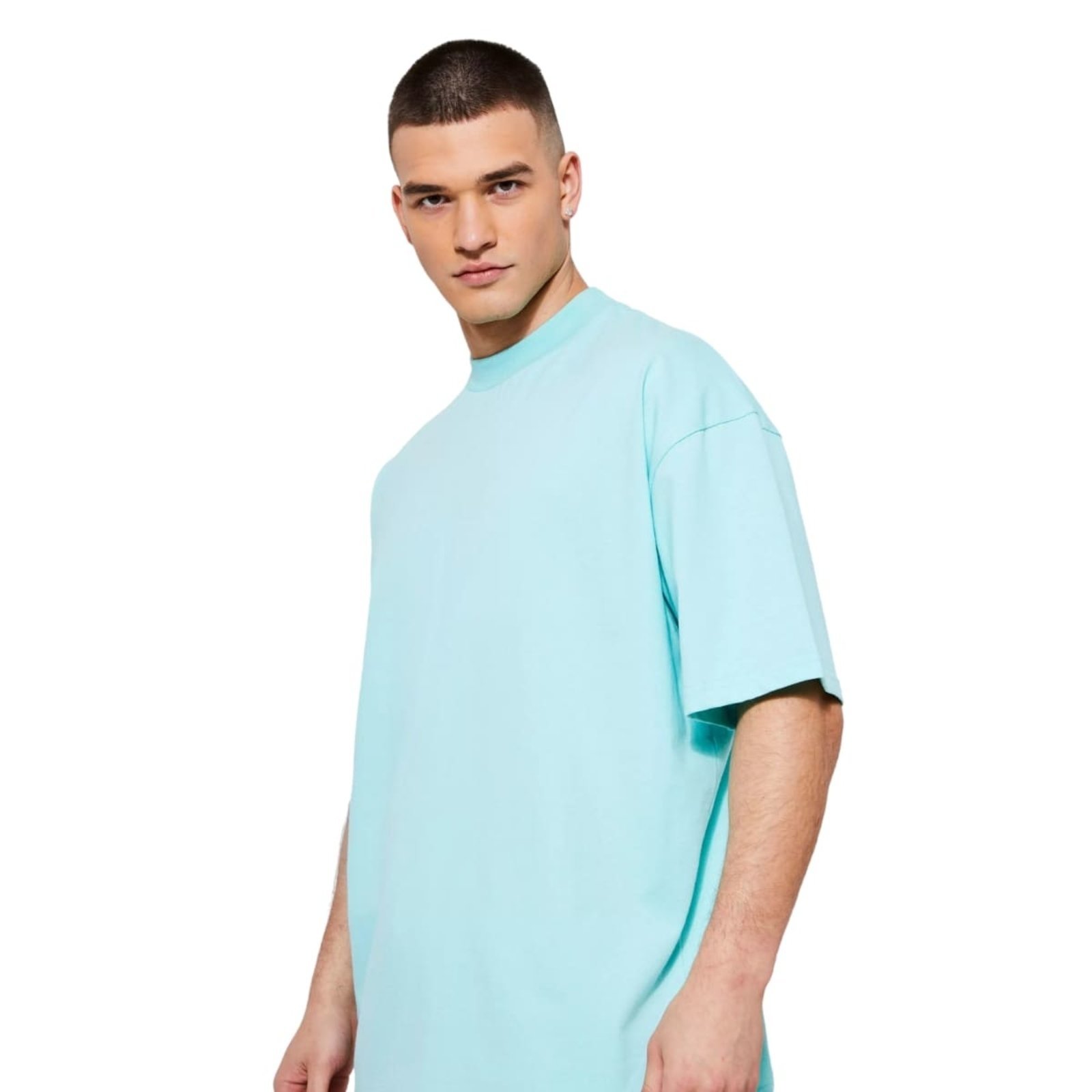 Camiseta Oversized Gola Alta Verde Algodão Confortável