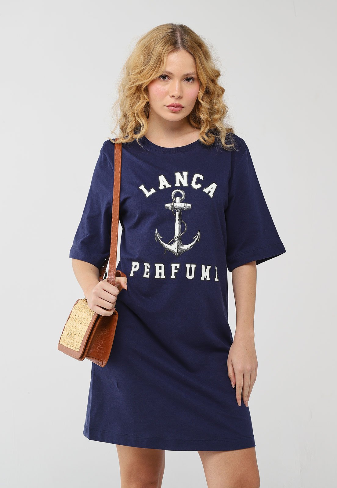 Vestido Feminino Lança Perfume Estampa Náutica Azul Marinho