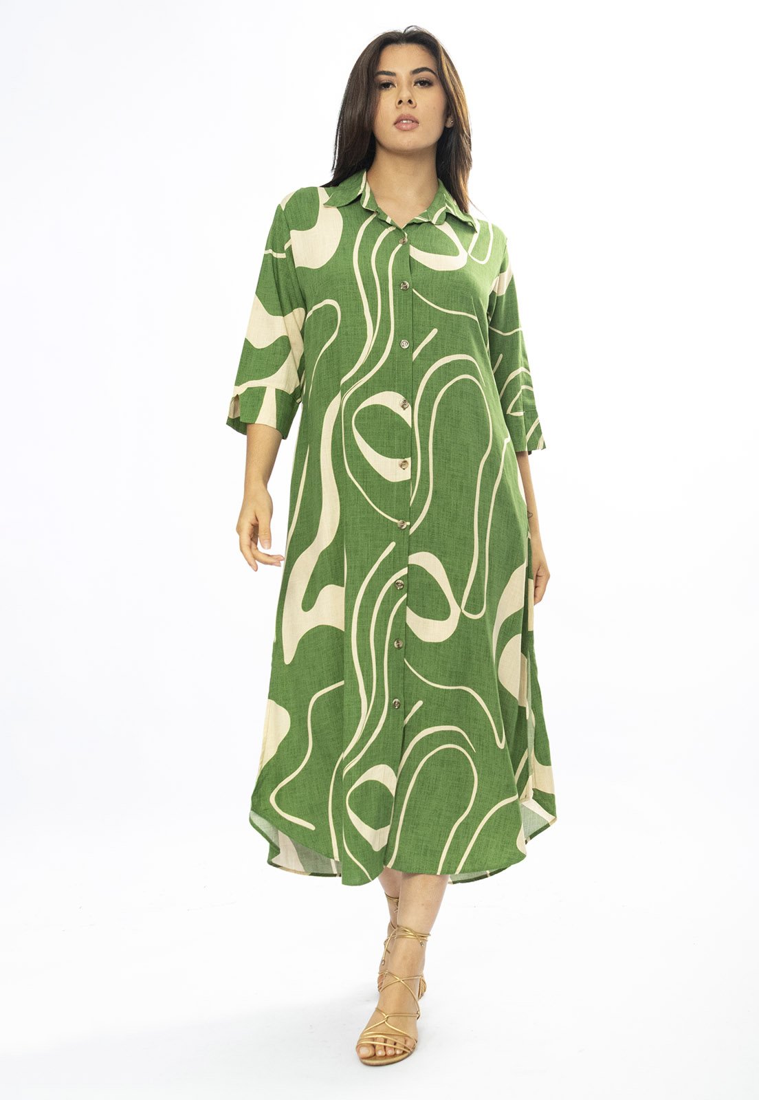 Vista 2 Vestido Chemise Amazônia Vital Viscose Traços da Natureza Amazonia Vital estampado/off-white