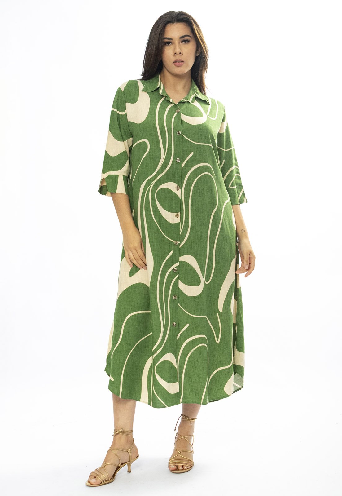 Vista 3 Vestido Chemise Amazônia Vital Viscose Traços da Natureza Amazonia Vital estampado/off-white