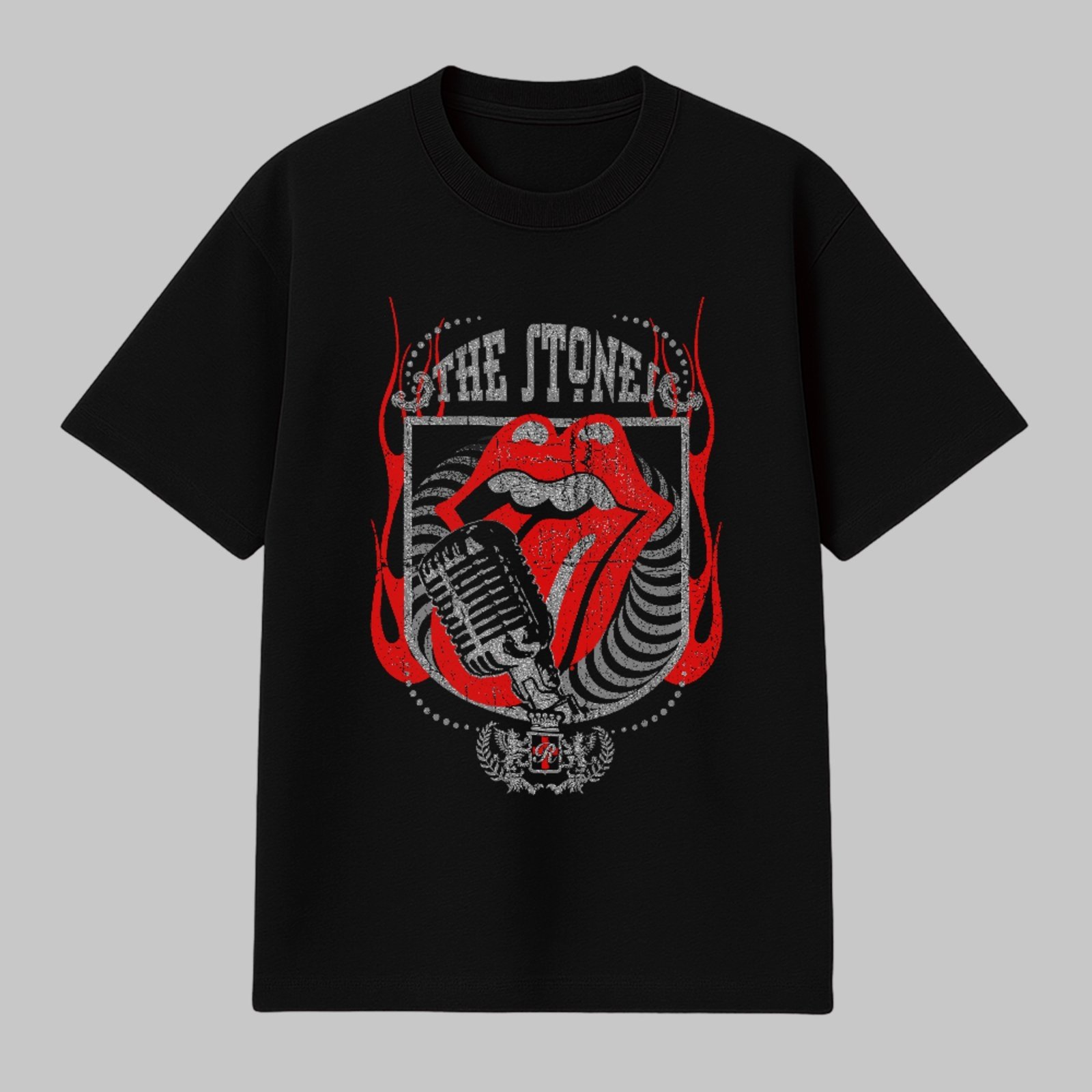 Camiseta Básica Rock And Roll Lips Vintage Unissex Preto