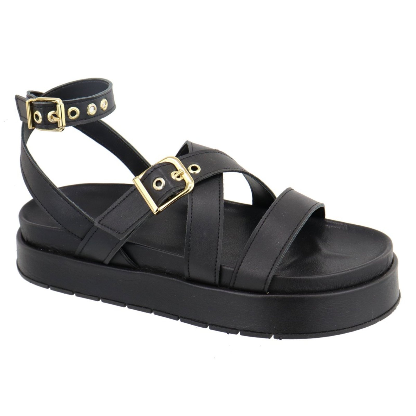 Sandália Papete Flatform Sola Alta Lançamento Preta
