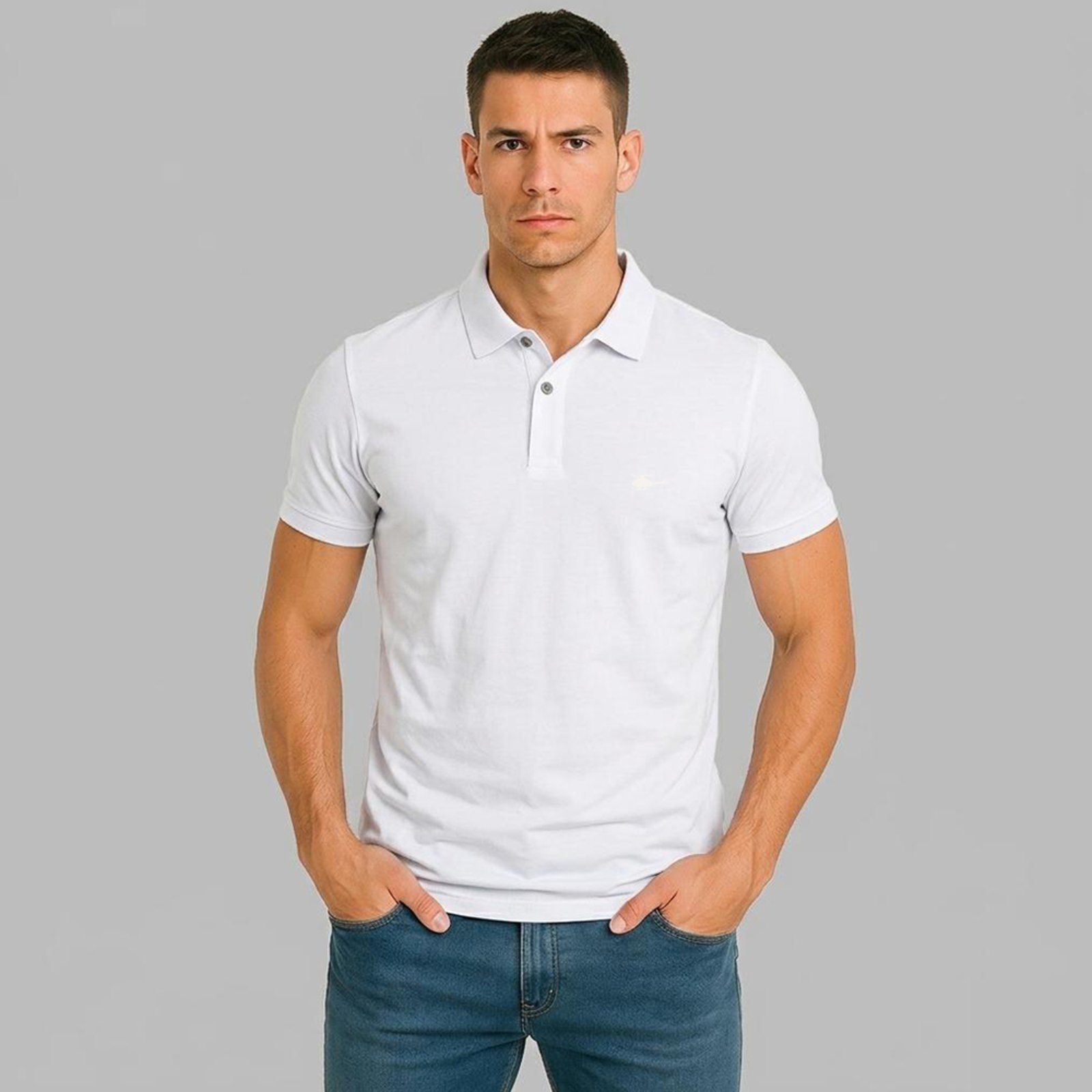 Camiseta Polo Masculina Básica Sallo Premium Branco