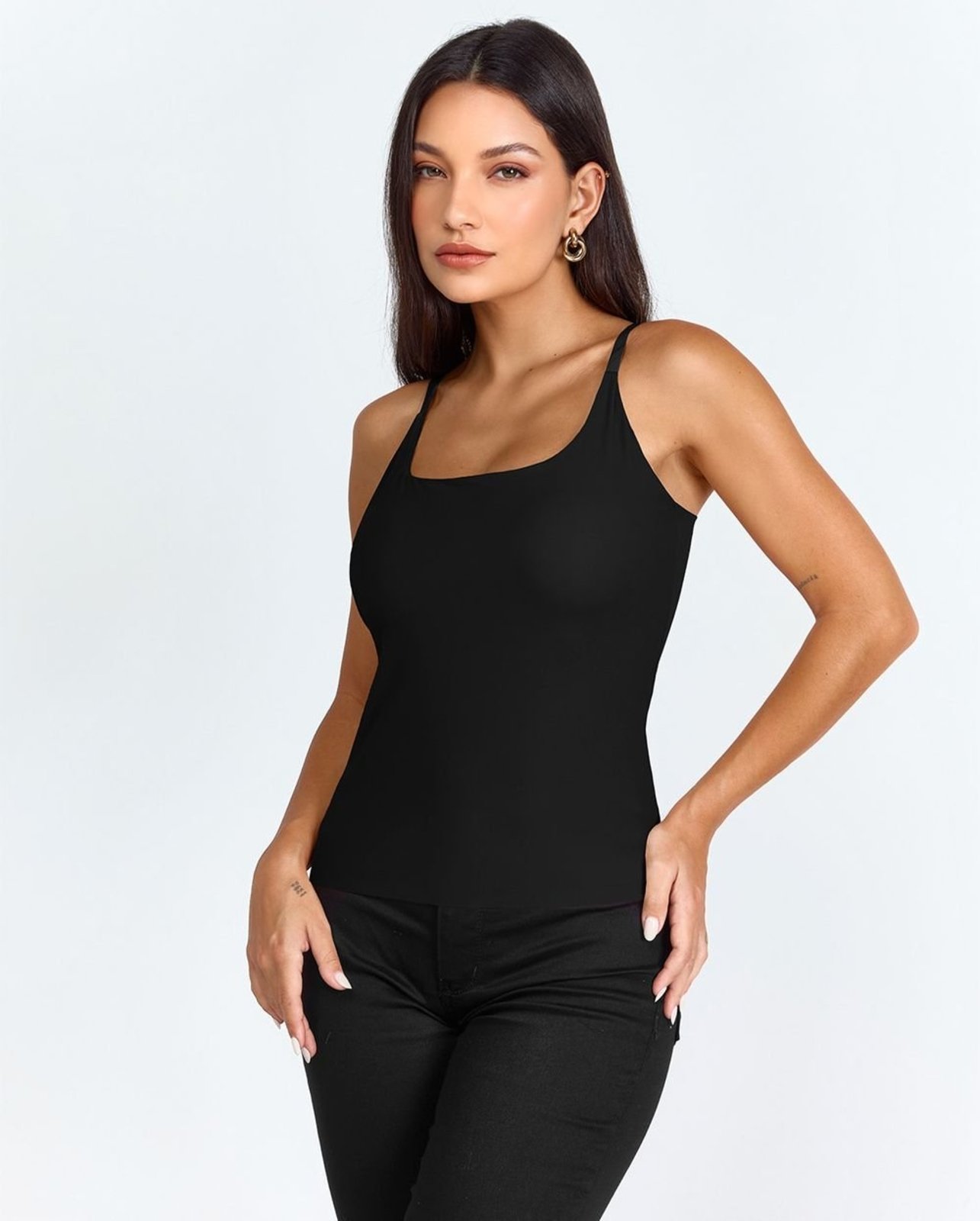 Regata Poliamida Acetinada Feminina com Bojo 98006 Preto Consciência