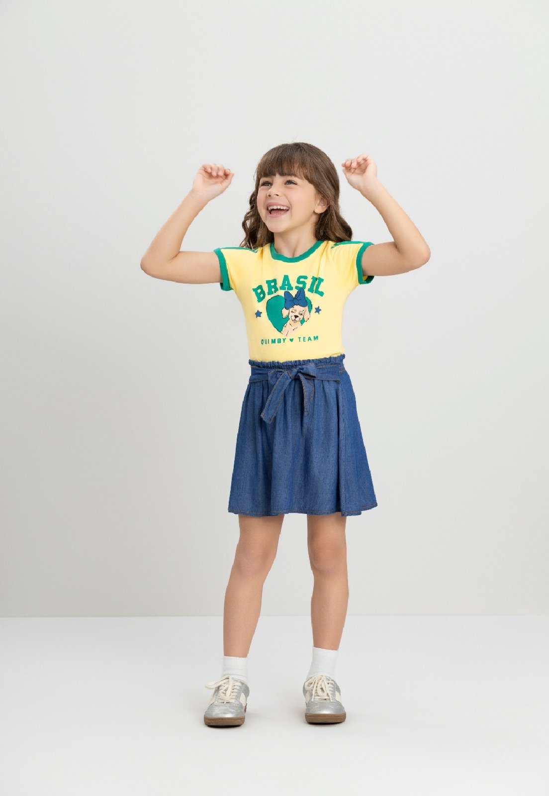 Infantil - Blusa Feminina em Meia Malha Brasil Amarelo