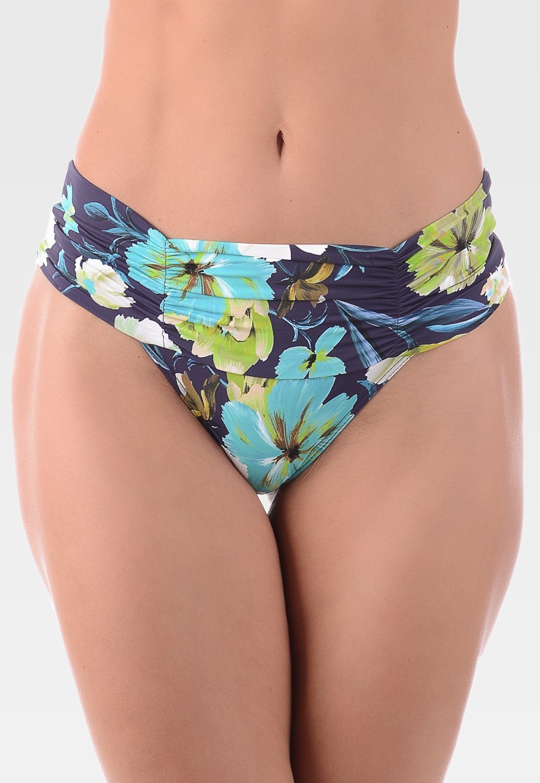 Calcinha Summer Soul Cintura Baixa Cós Franzido Floral Azul