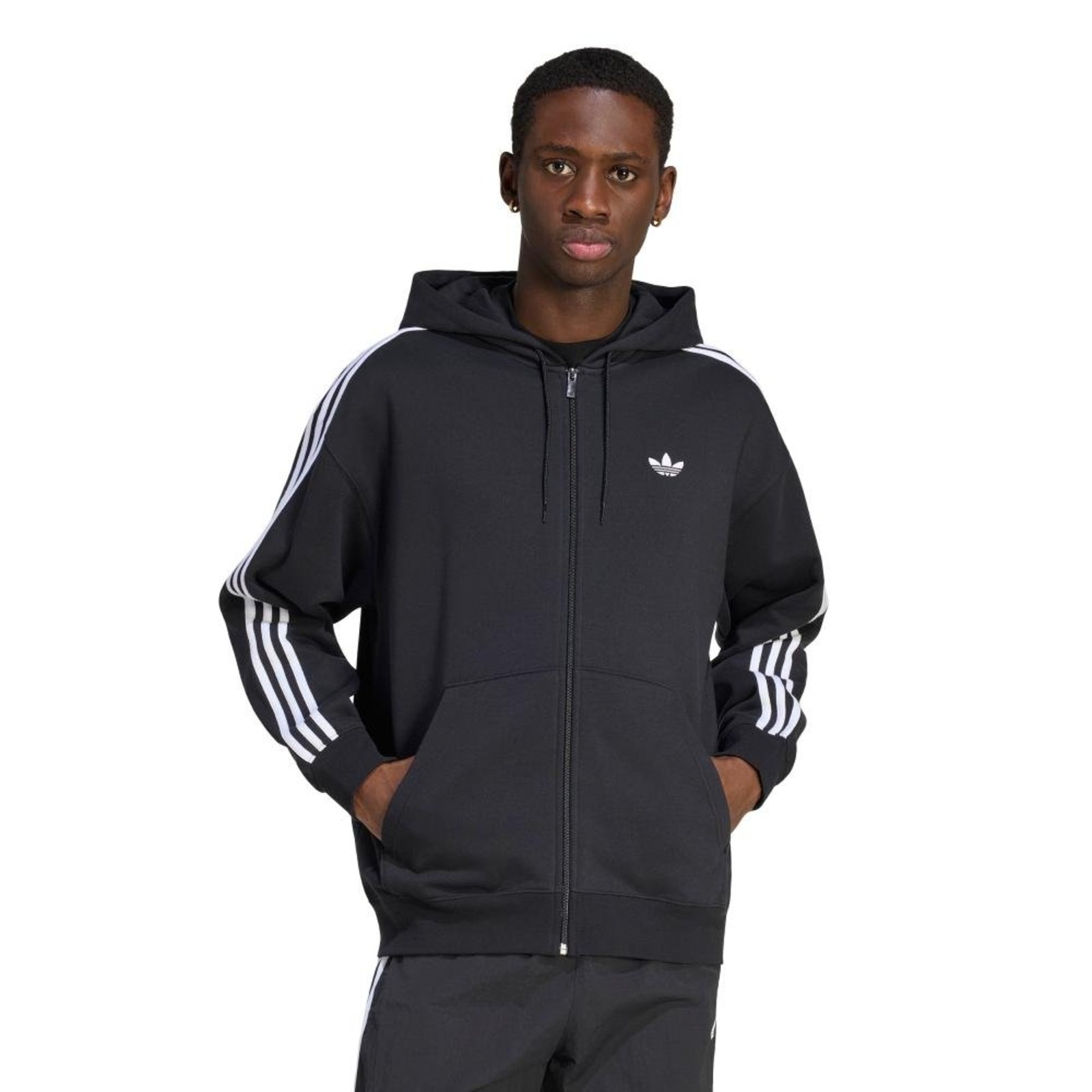 Moletom com Capuz Adidas Adicolor Oversized com Zíper Total adidas Originals Preto