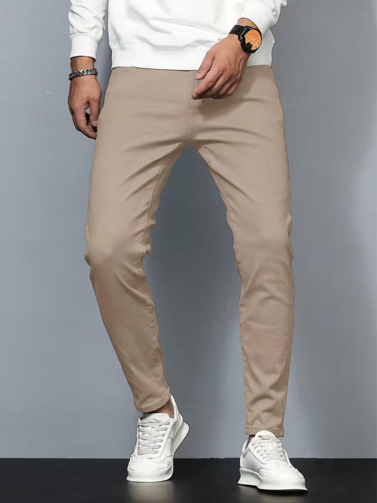 Calça Jeans Sarja 5 Estilos Bege Confortavel e Basica