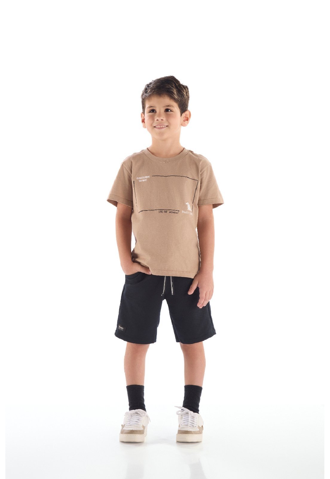 Infantil - Conjunto Camiseta Estampa 3D Bermuda Quimby Marrom