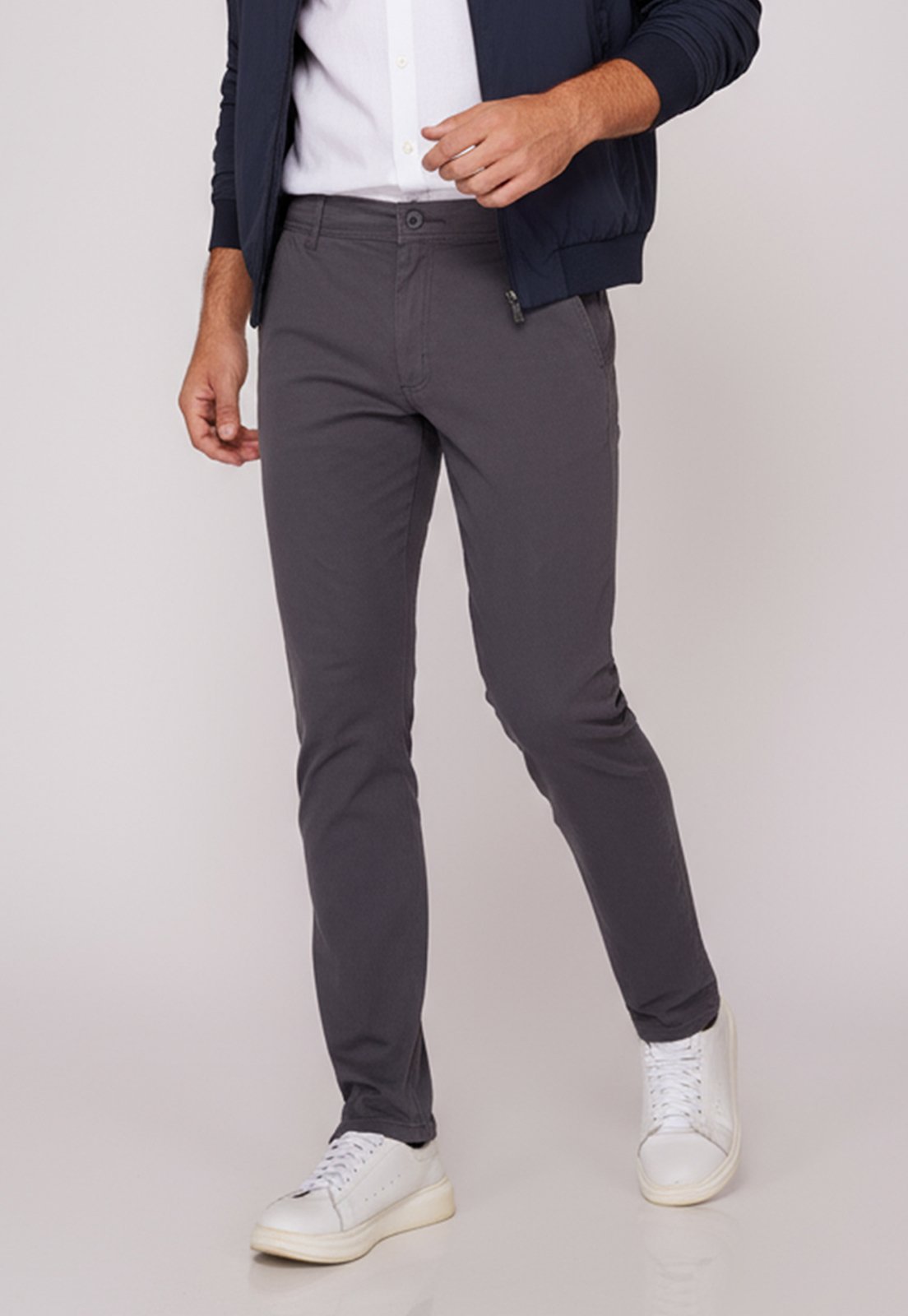 Calça Sarja Slim Fit Masculina Elastano Conforto Estilo e Versatilidade Cinza