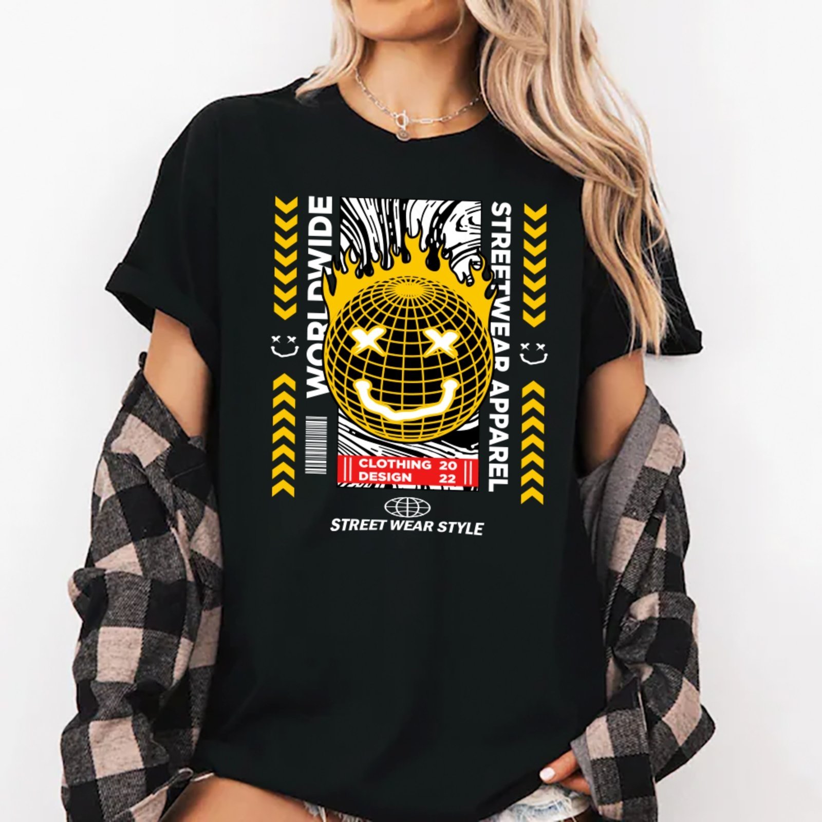 Camiseta Ousy Smiley Worldwide Oversized Unissex Preto