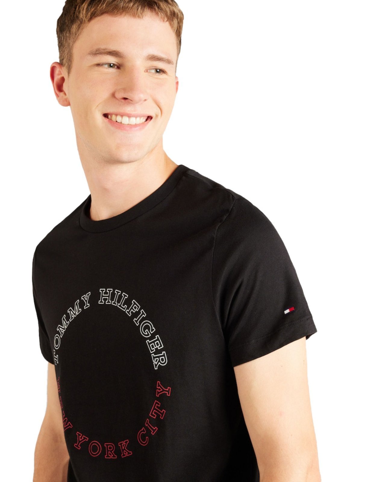 Vista 3 Camiseta Tommy Hilfiger Masculina Monotype Roundle Logo Preta preto Tommy Hilfiger preto